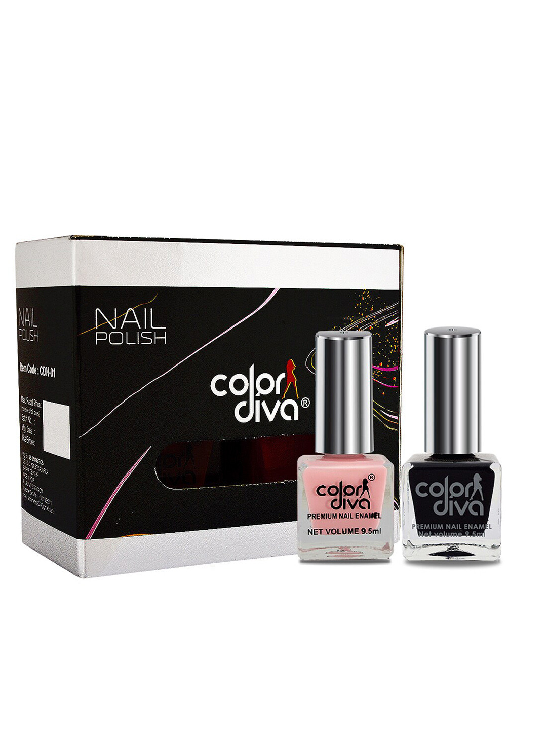 Adbeni 2-Pcs Premium Nail Enamel Endless Beauty Trend Nail Polish Black & Pink 9.5ml Each
