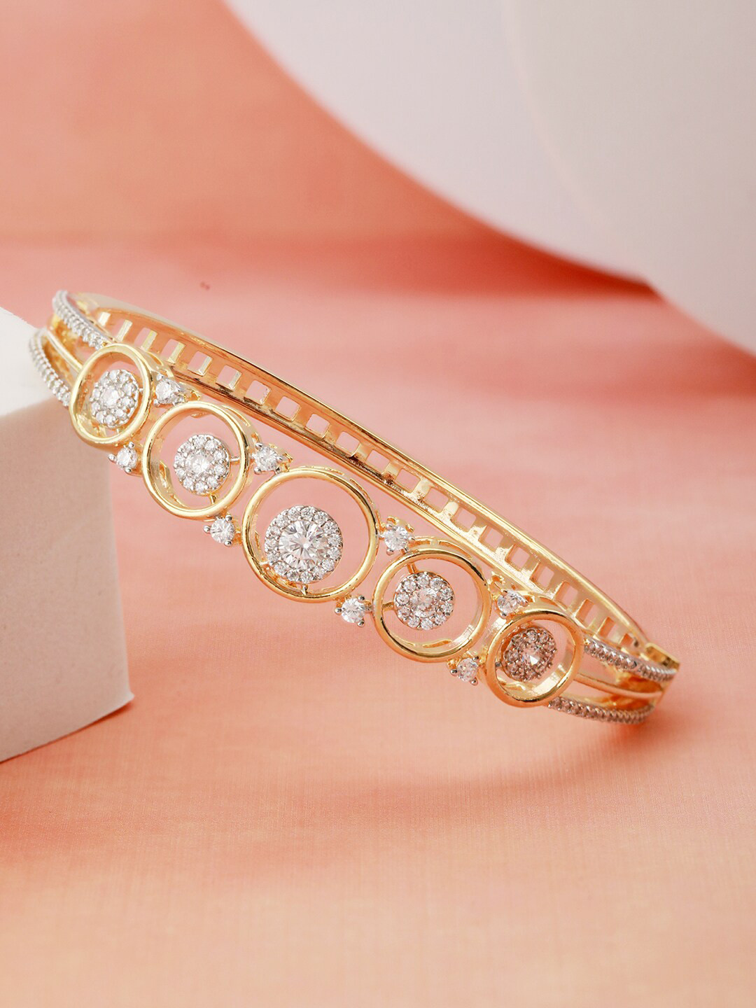Saraf RS Jewellery Gold-Plated American Diamond Studded Bangle-Style Bracelet