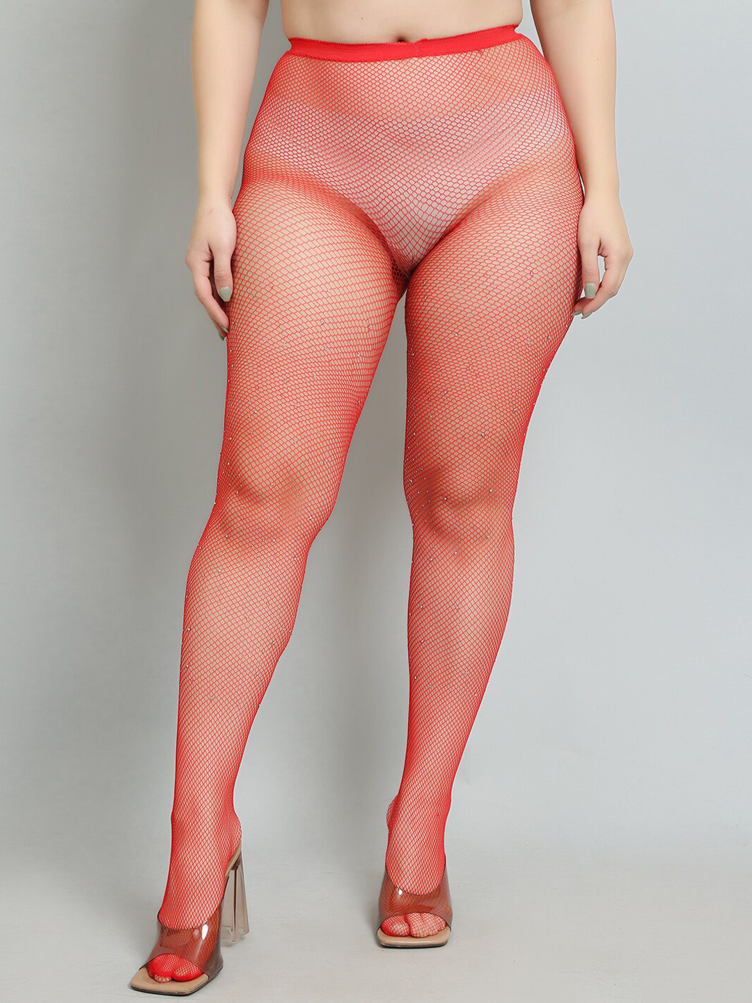 COLOR STYLE Diamond Rinestone Mid-Rise Semi Sheer Stockings