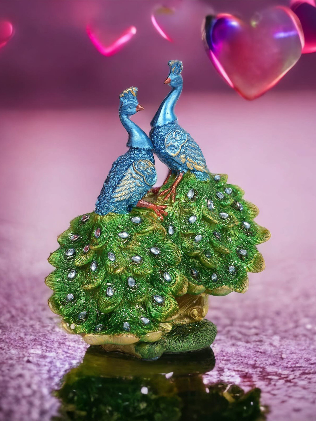 CHOCOZONE Dancing Peacock Green Metal Metallic Living Room Medium Showpiece - 8.3 Inches