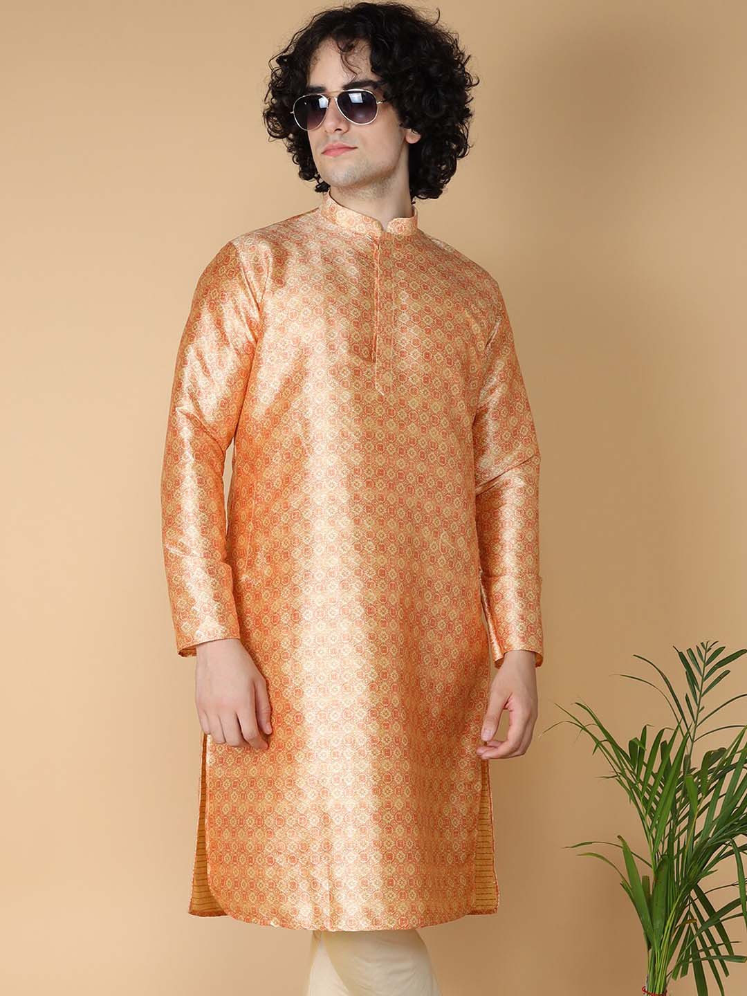 NAMASKAR Men Ethnic Motifs Band Collar Long Sleeves Kurta