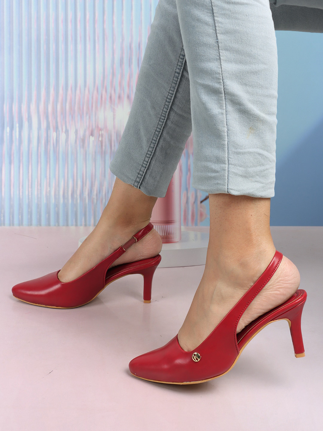 ELLE Pointed Toe Slingback Slim Heels