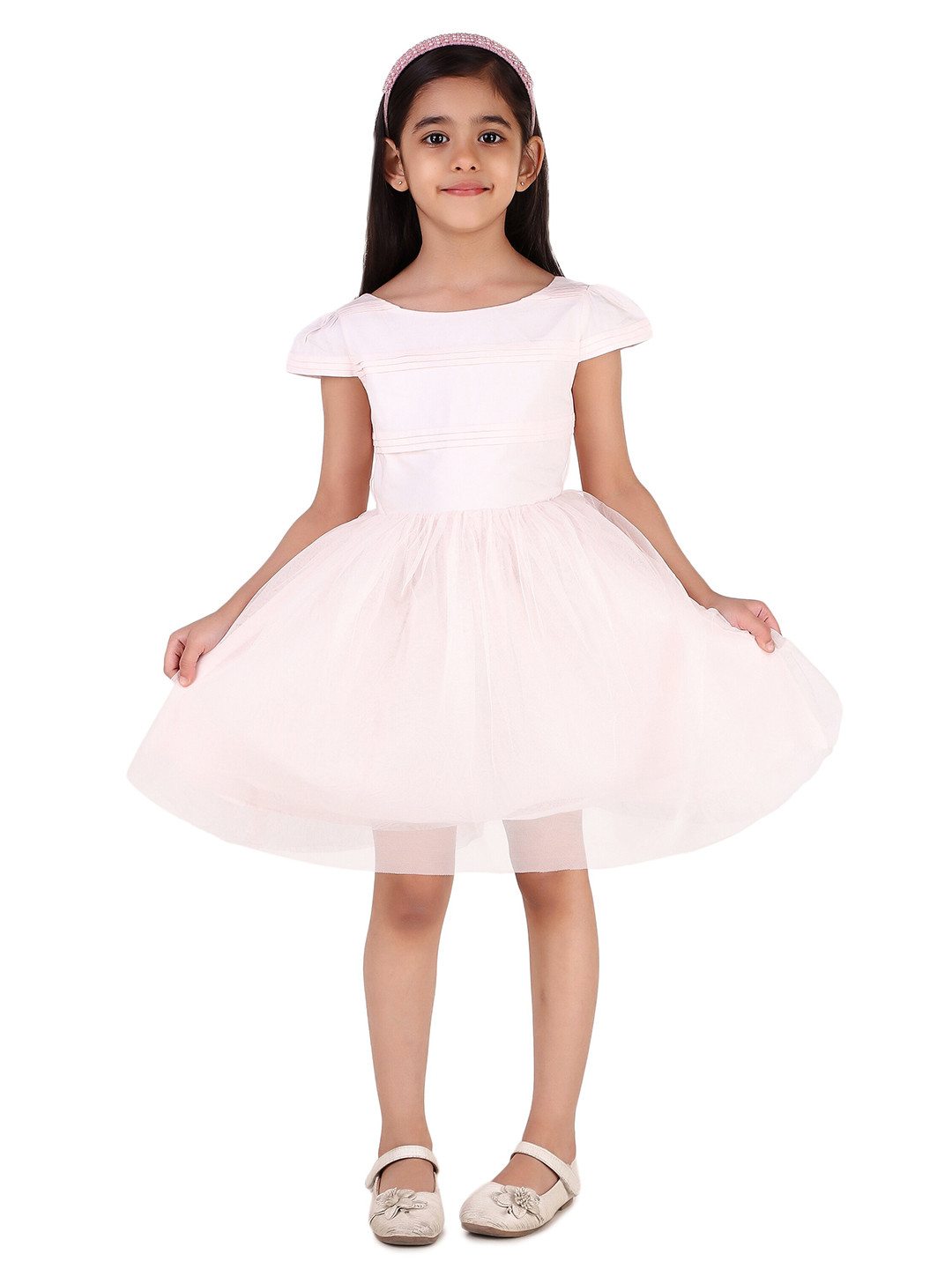 Miyo Girls Cap Sleeves Gathered Or Pleated Fit & Flare Dress