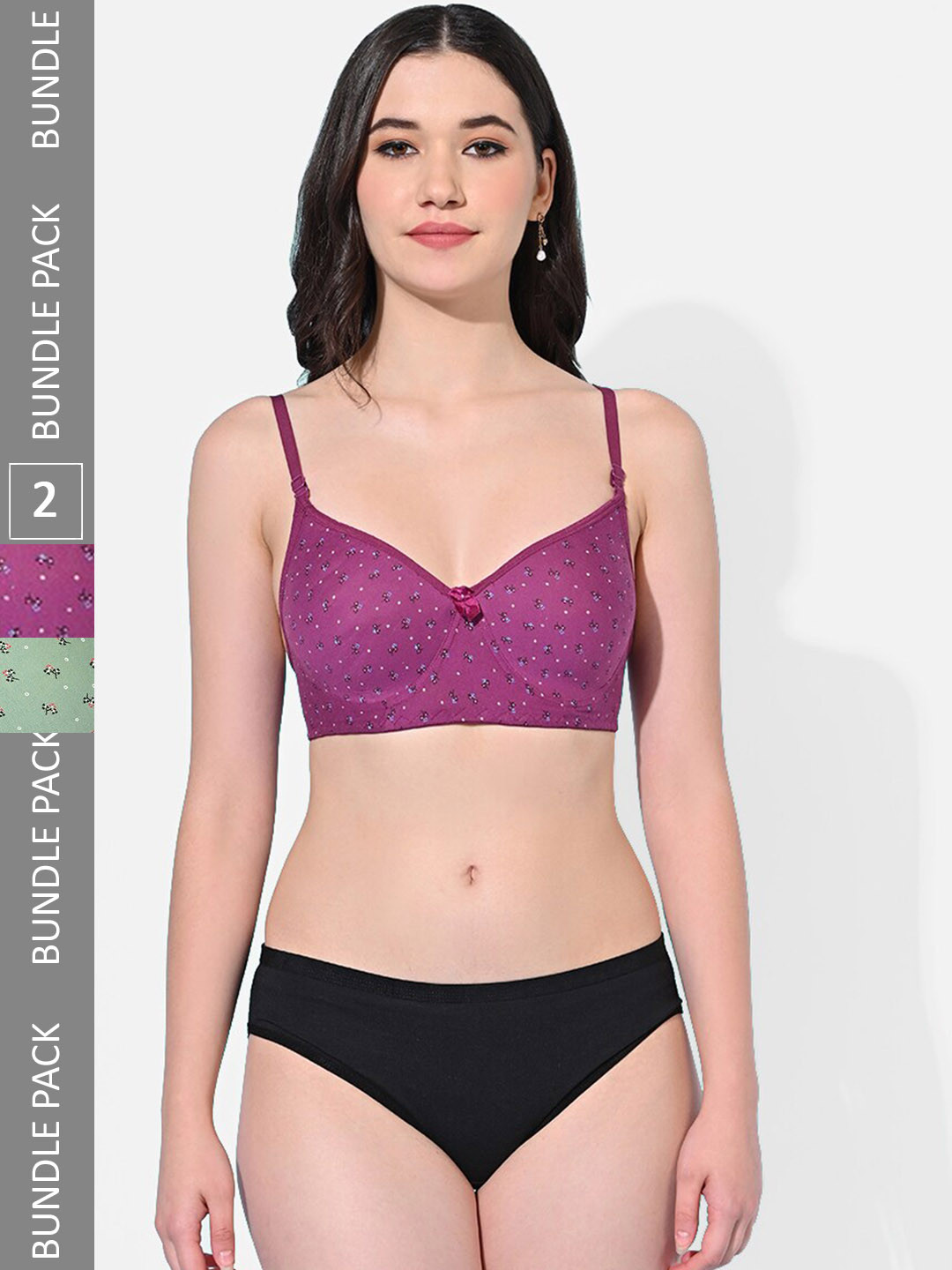 FIMS Pack Of 2 Lightly Padded Printed Lingerie Set Niharika_Pad_Set_PurpleGreen_B