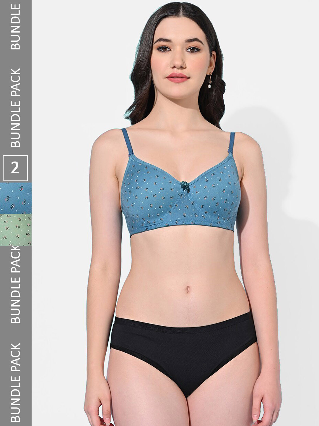 FIMS Pack Of 2 Lightly Padded Full Coverage Lingerie Set Niharika_Pad_Set_GreenBlue_B