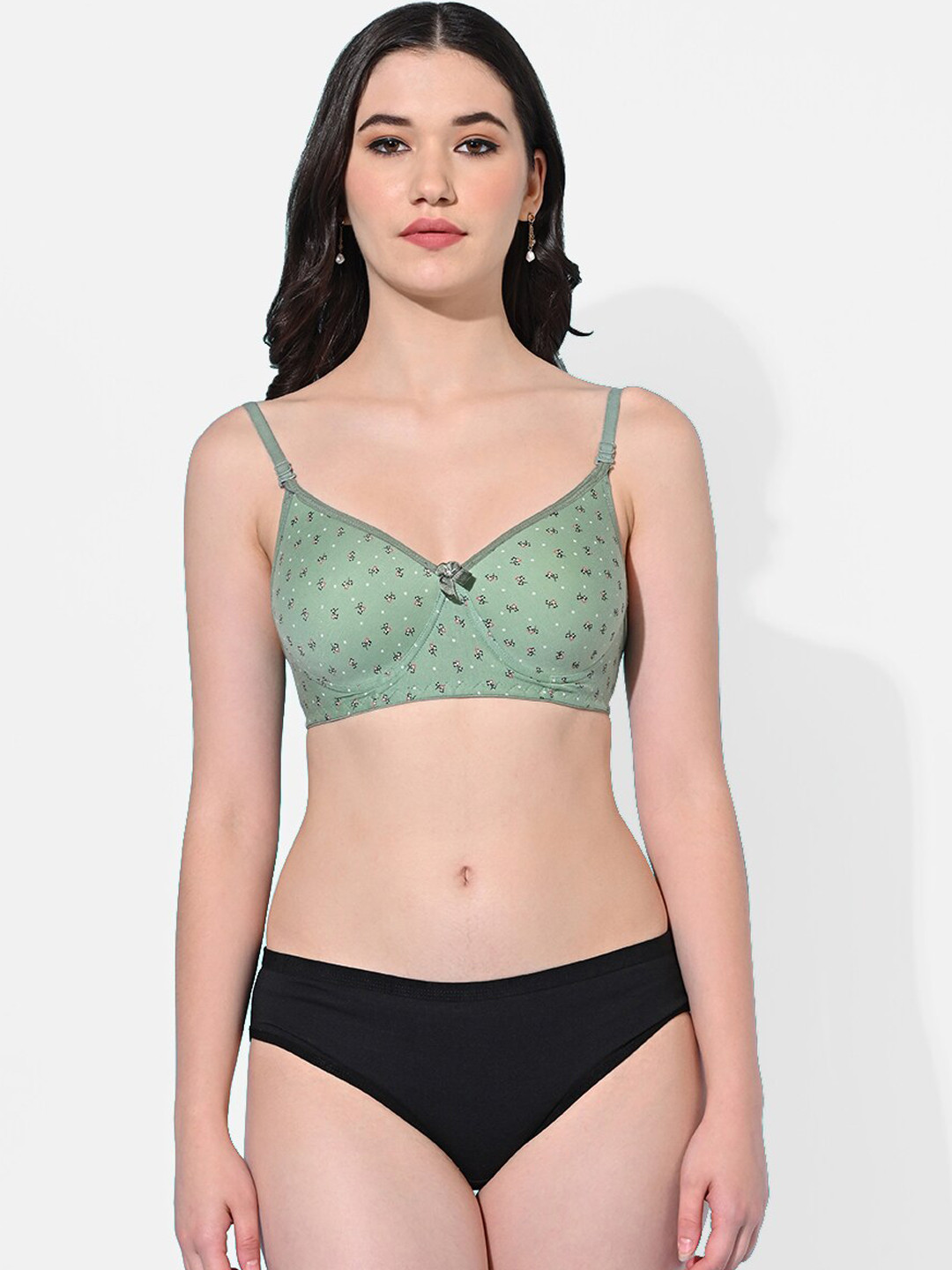 FIMS Floral Lightly Padded Full Coverage Lingerie Set Niharika_Pad_Set_Green_B