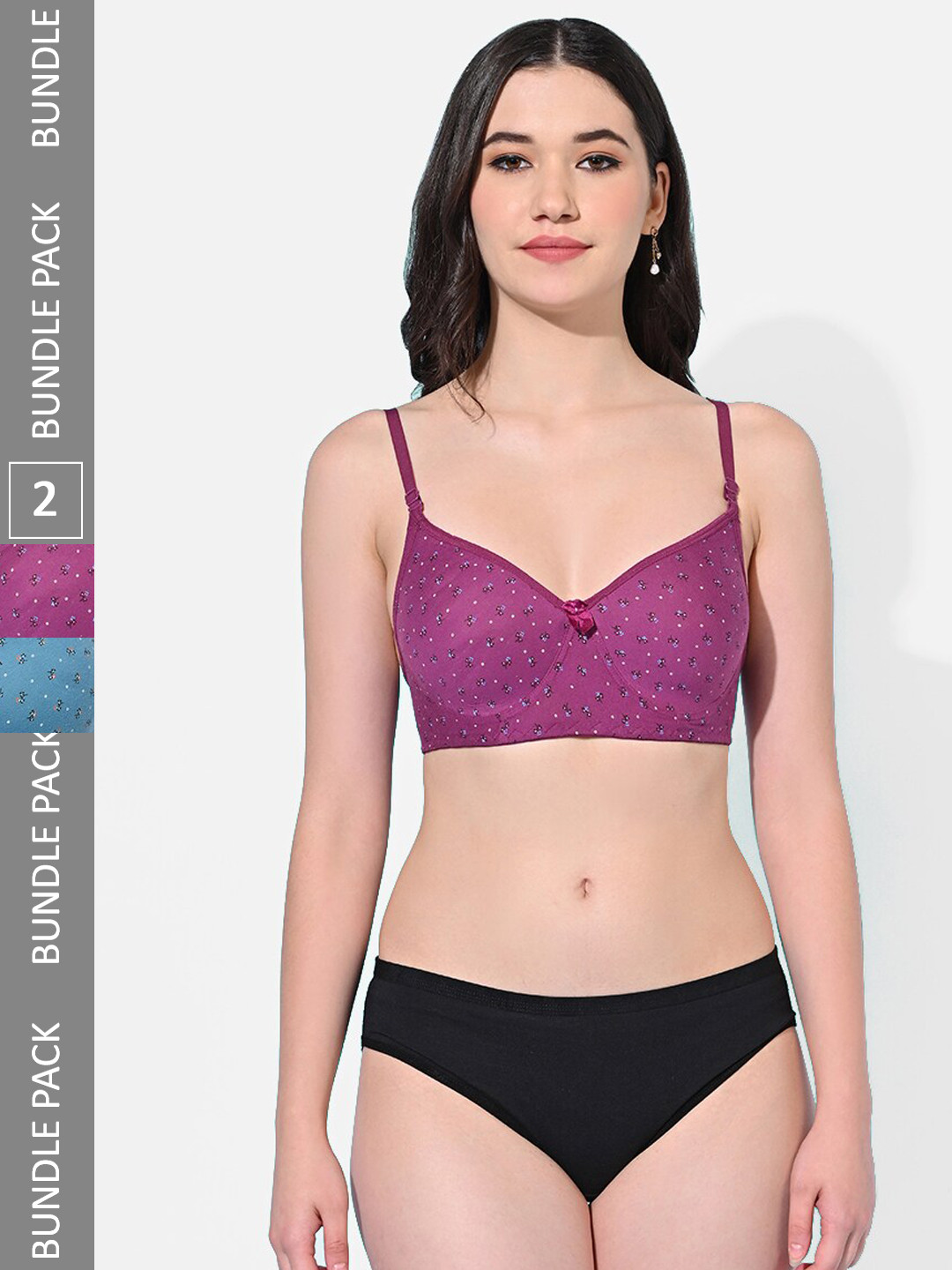 FIMS Pack Of 2 Lightly Padded Full Coverage Lingerie Set Niharika_Pad_Set_PurpleBlue_B