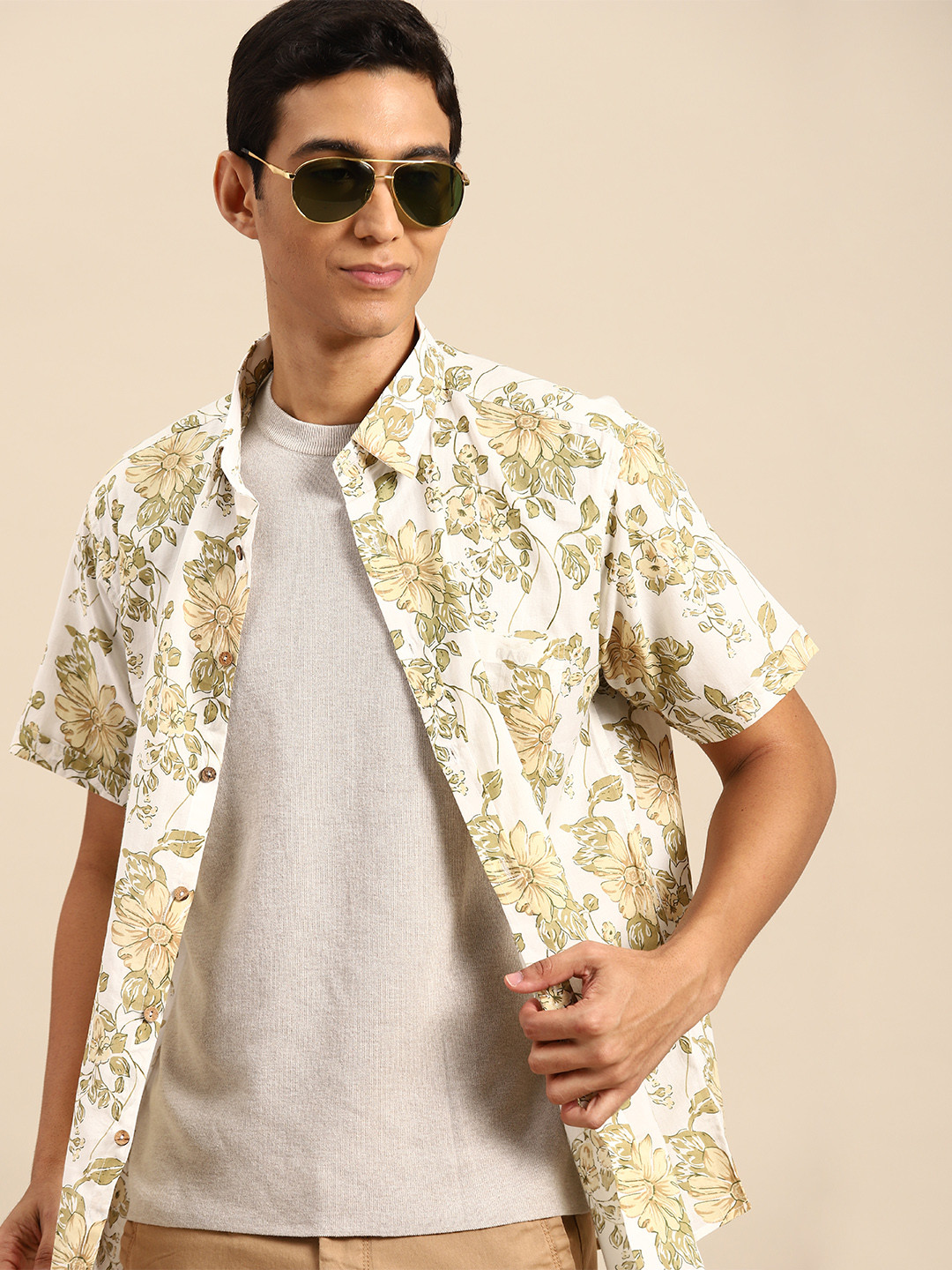 DENNISON Floral Block Printed Oversized Casual Shirt