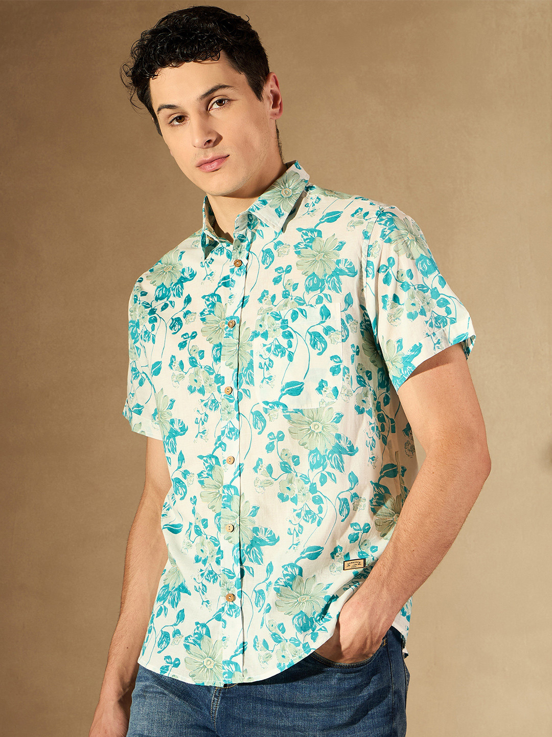 DENNISON Floral Block Printed Oversized Casual Shirt