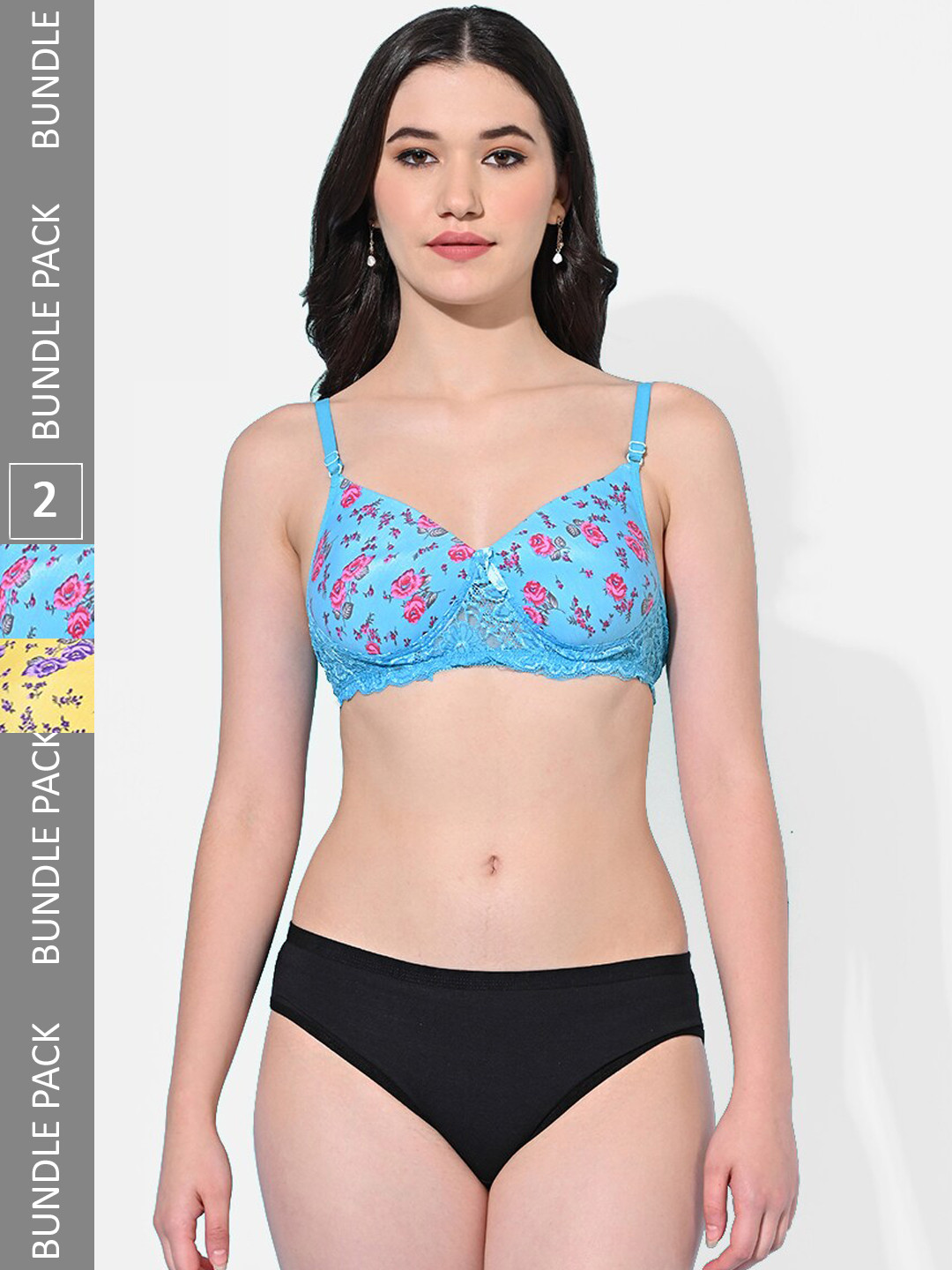 FIMS Pack Of 2 Printed Lingerie Set Printed_Pad_Set_YellowBlue_B