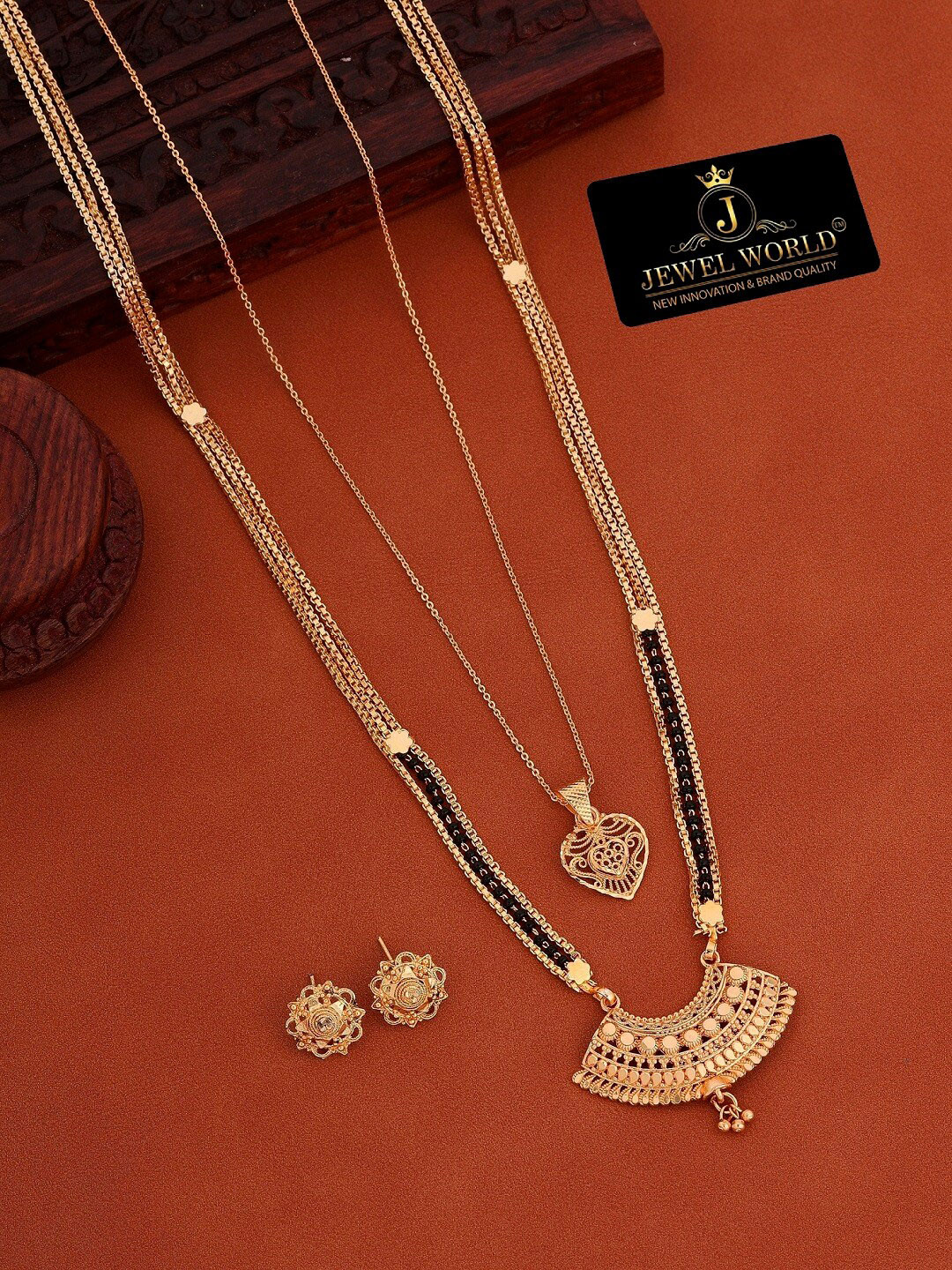 JEWEL WORLD Gold-Plated Beaded Mangalsutra Set