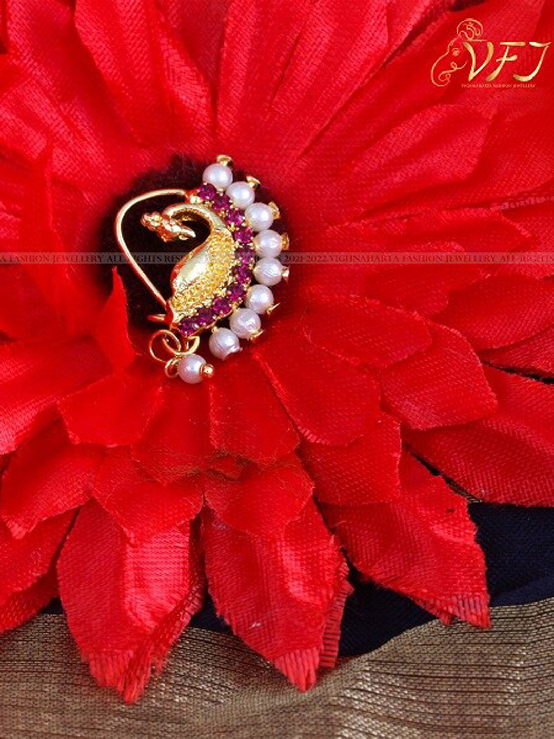 Vighnaharta Set Of 2 Gold-Plated Stone Studded & Pearl Beaded Noserings