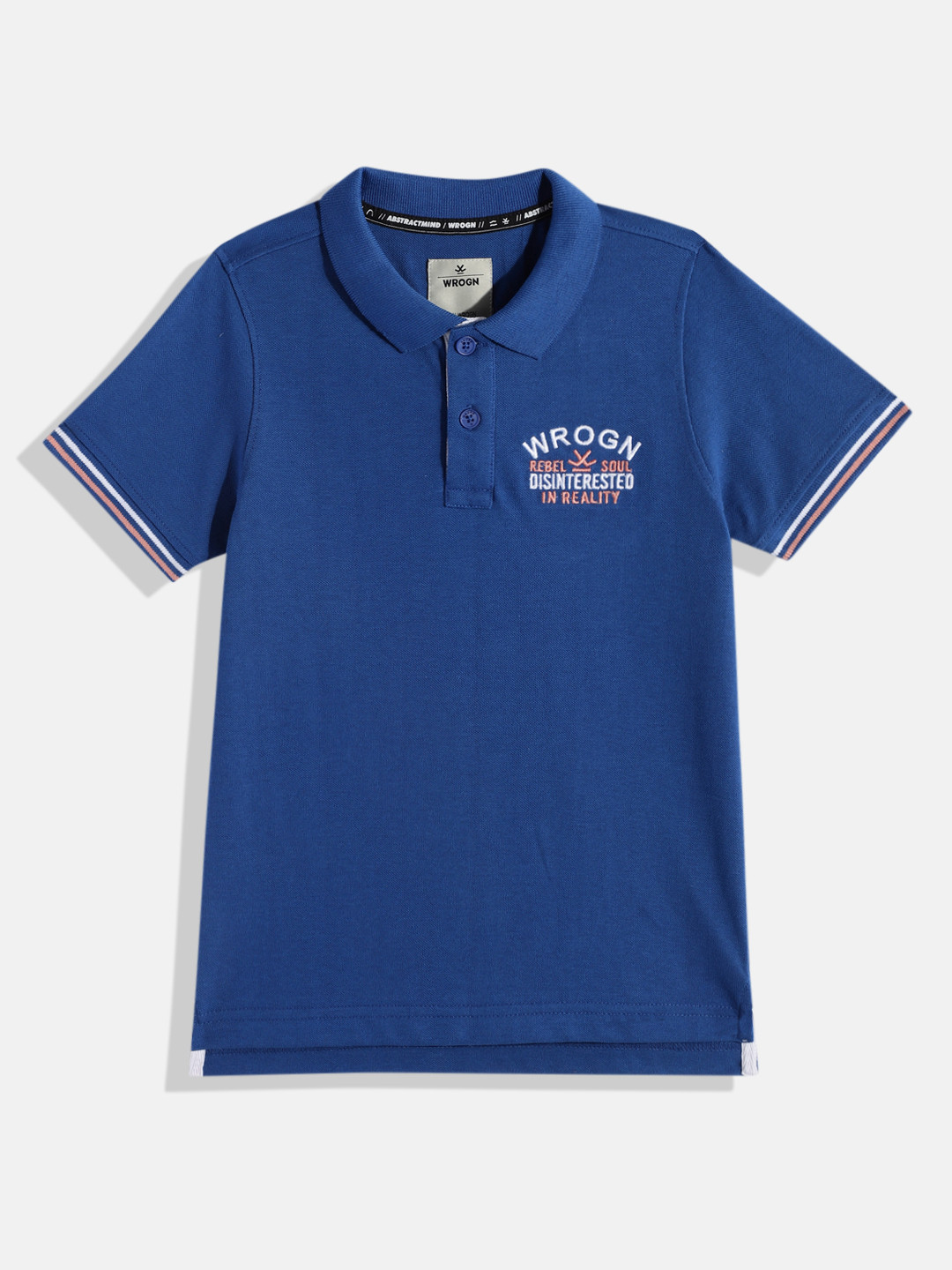 WROGN YOUTH Boys Solid Polo Collar Indigo Pure Cotton T-shirt With Brand Logo Embroidery