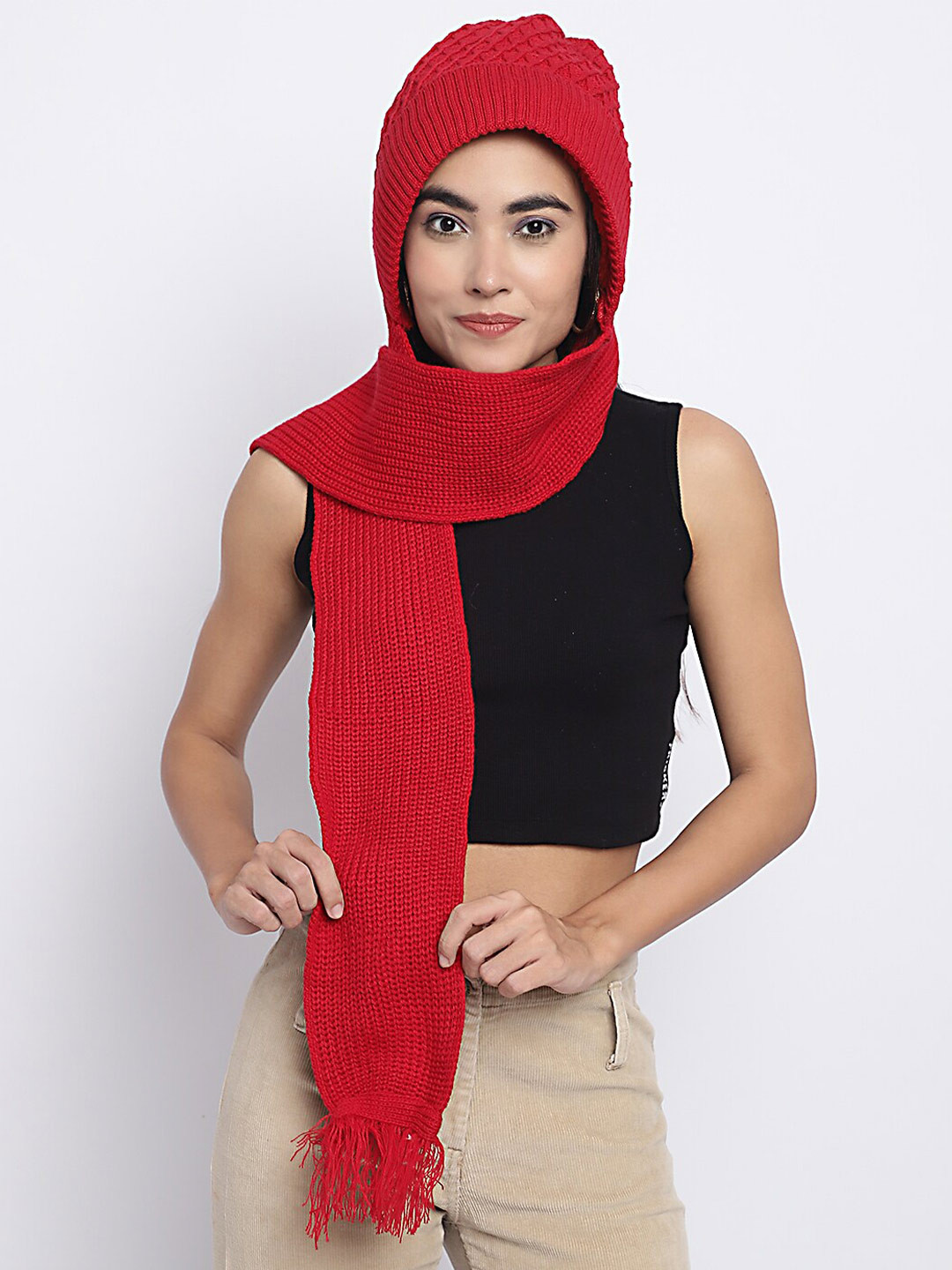 ELLIS Self Designed Acrylic Beanie With Attach Muffler