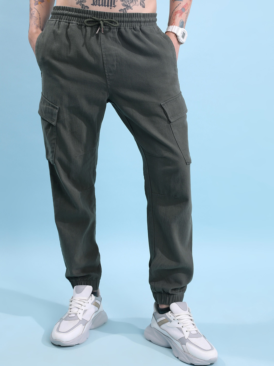 HIGHLANDER Men Green Ankle Length Cargo jogger Trouser