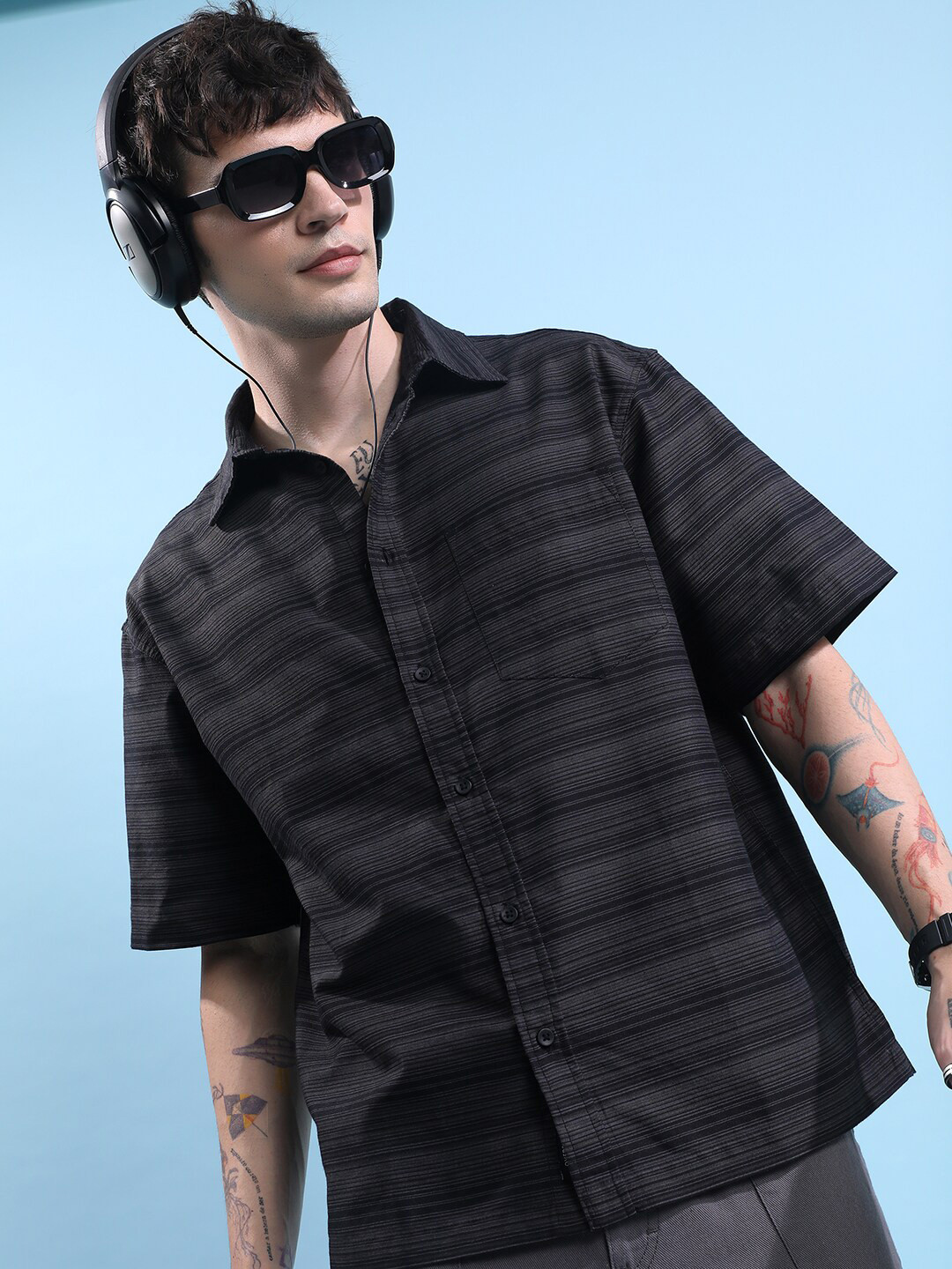 HIGHLANDER Boxy Horizontal Striped Drop-Shoulder Shirt