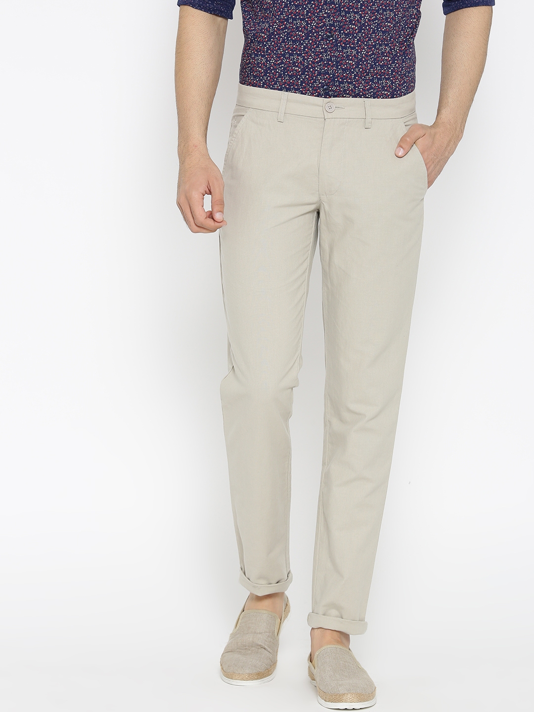 Buy United Colors Of Benetton Men Beige Slim Fit Self Design Trousers   Trousers for Men 6581909  Myntra