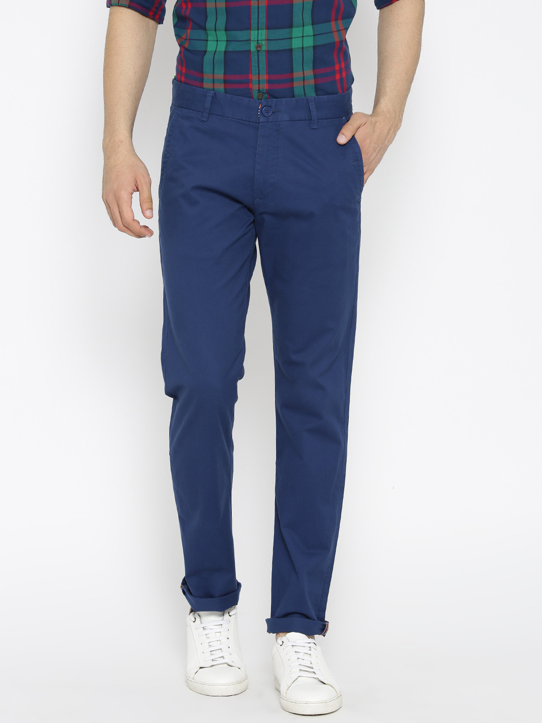 United Colors of Benetton Men Blue Slim Fit Solid Trousers