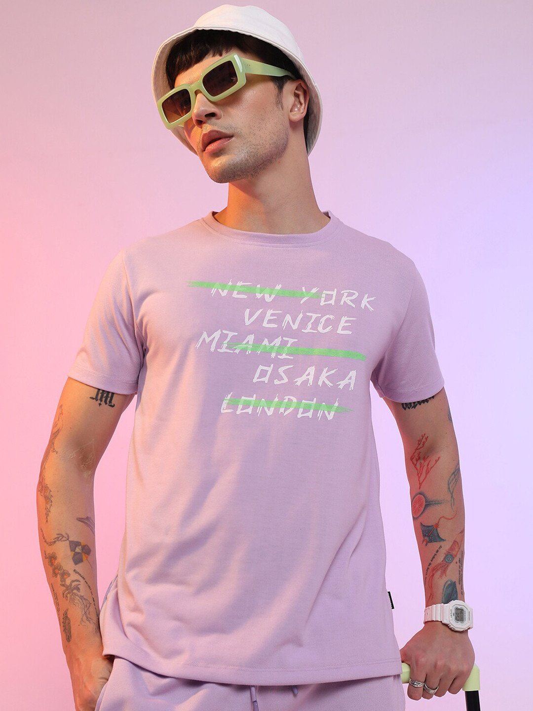 HIGHLANDER Lavender Typography Printed Short Sleeves Slim Fit T-shirt