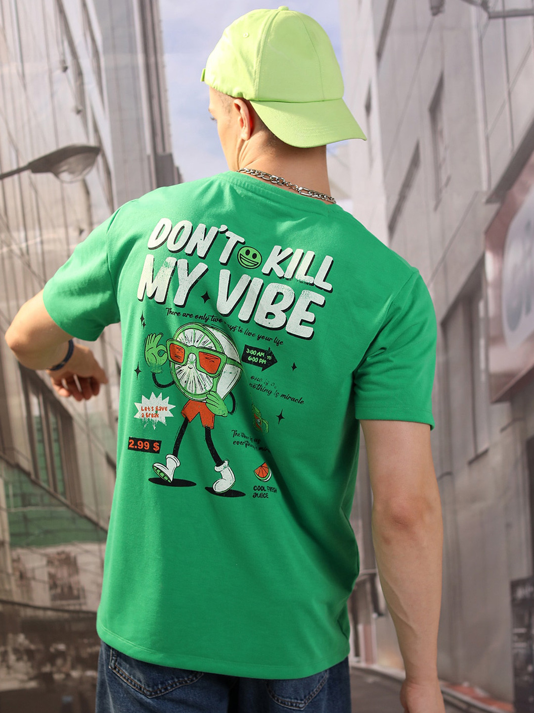 HIGHLANDER Green Graphic Printed Oversized T-shirt