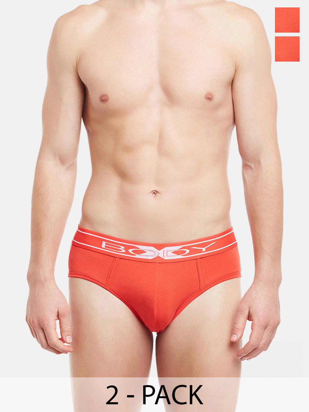 BODYX Men Pack of 2 Orange Solid Cotton Basic Briefs BX10B-Orange-2PCS-S