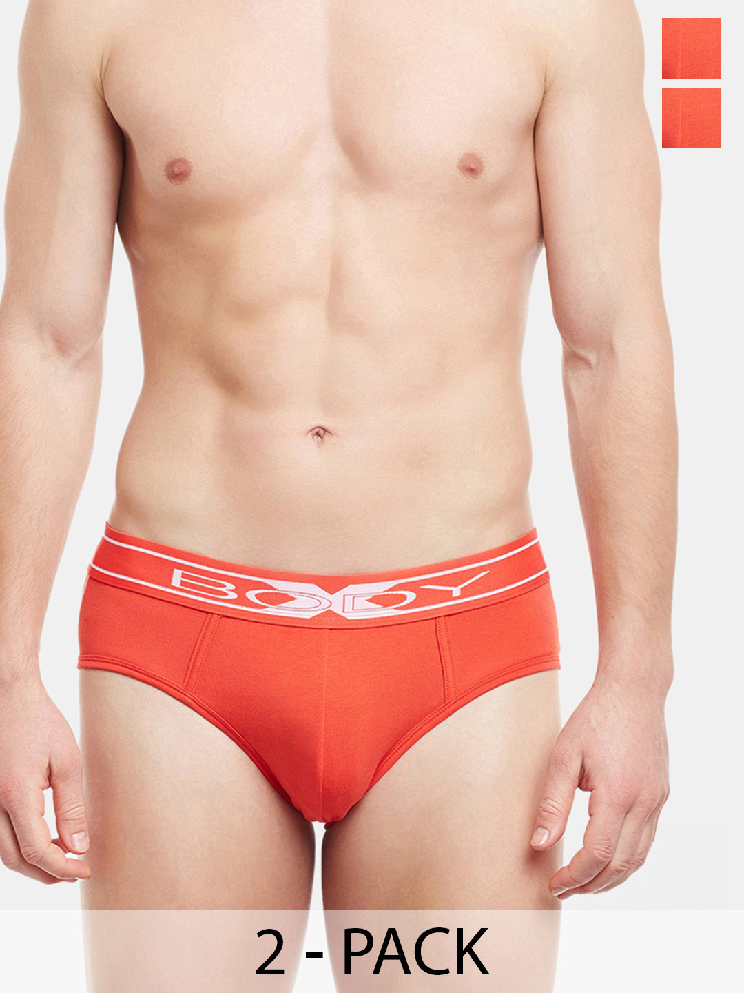 BODYX Men Pack Of 2 Super Combed Cotton Ribbed Briefs BX10B-Orange-2PCS-XL