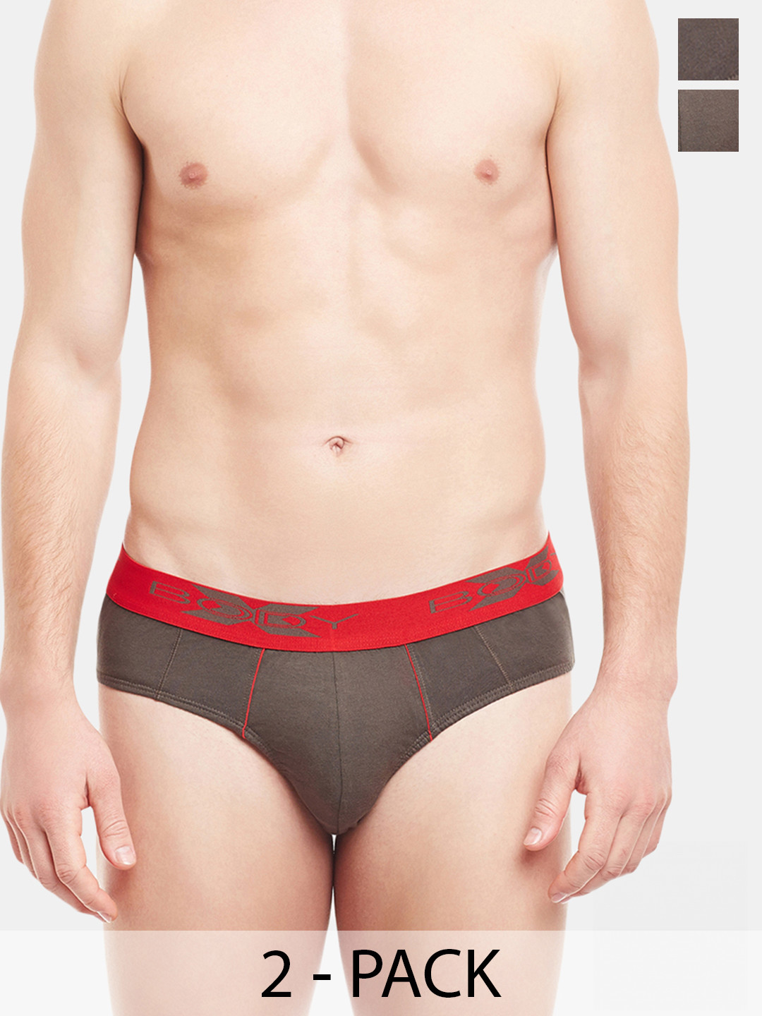 BODYX Men Pack Of 2 Low Rise Cotton Basic Briefs BX16B-Coffe-Brown-2PCS-S
