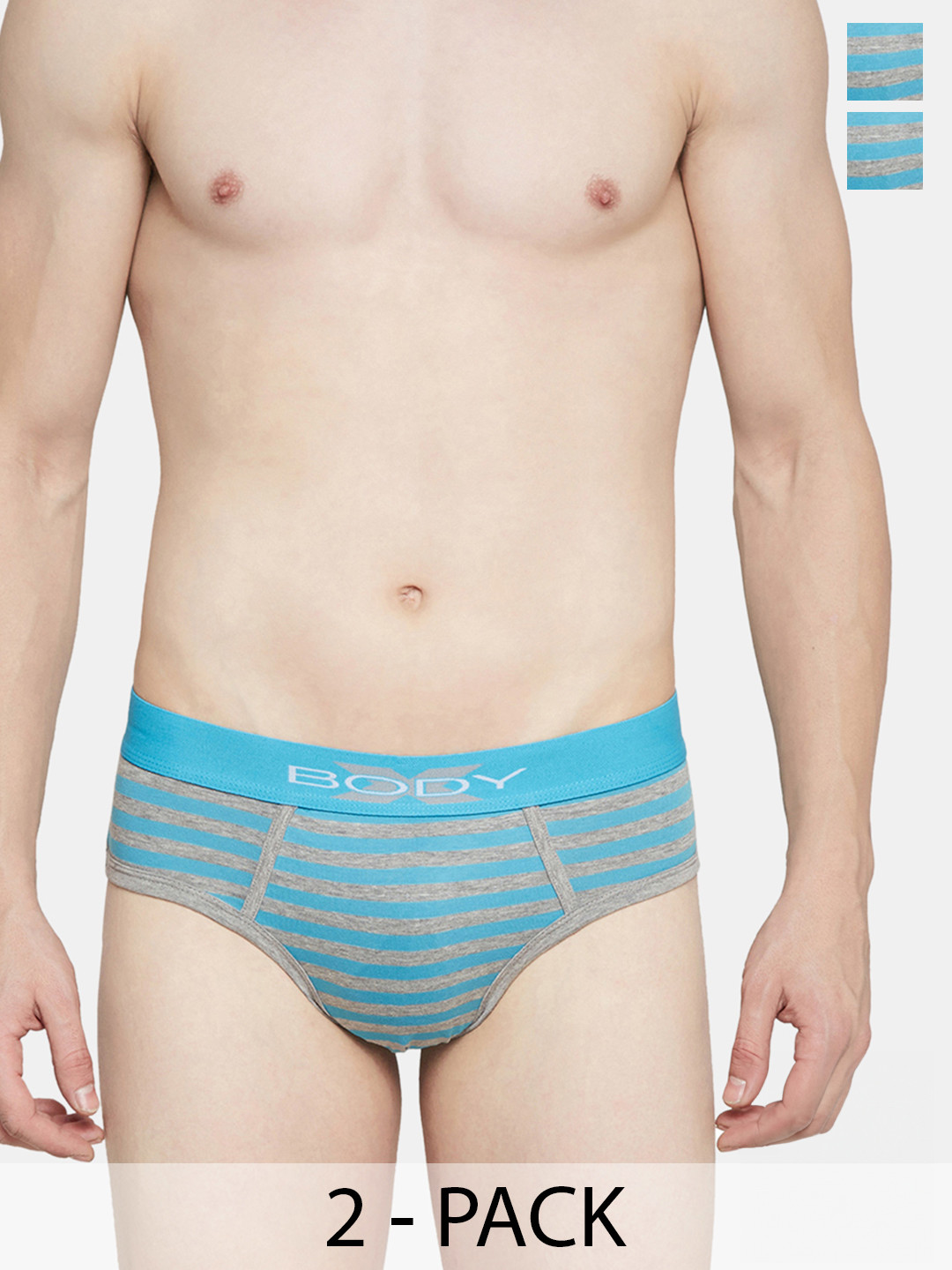 BODYX Pack of 2 Striped Ribbed Cotton Briefs BX03B-TRQ-2-S