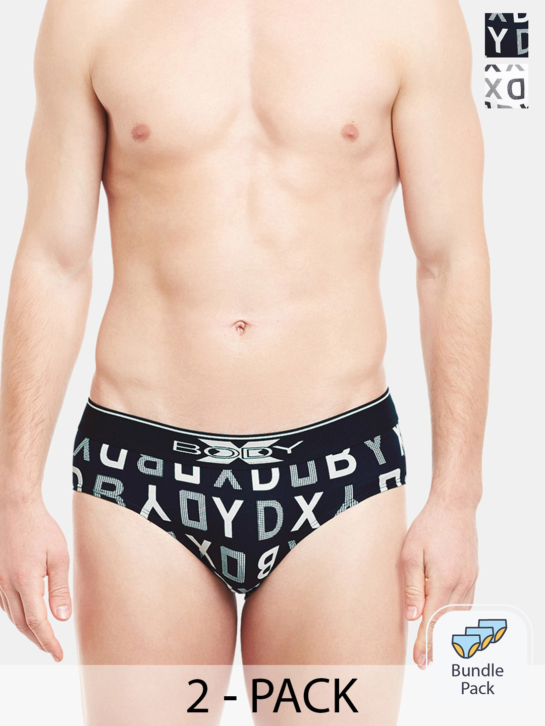 BODYX Pack Of 2 Typography Printed Pure-Cotton Basic BriefsBX04B-NAVW-2-XL