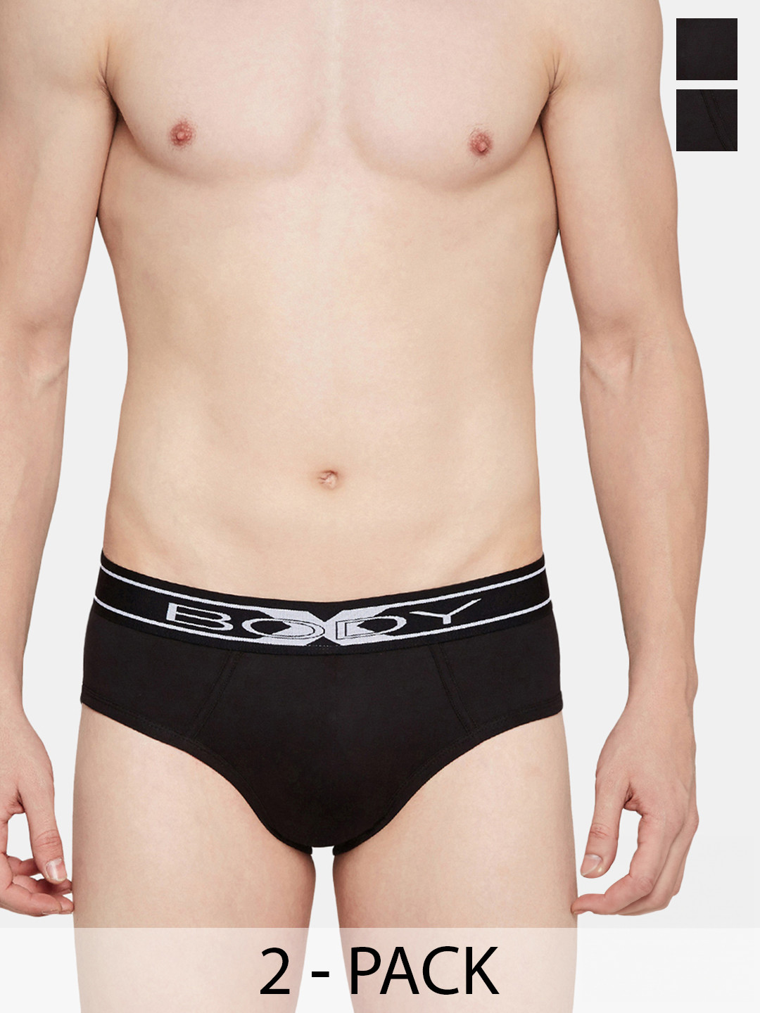 BODYX Men Pack Of 2 Low-Rise Cotton Basic Briefs BX10AB-Black-2PCS-S