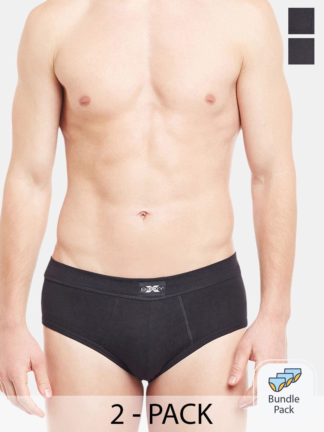 BODYX Pack Of 2 Cotton Ribbed Briefs BX14B-Black-2PCS-XL