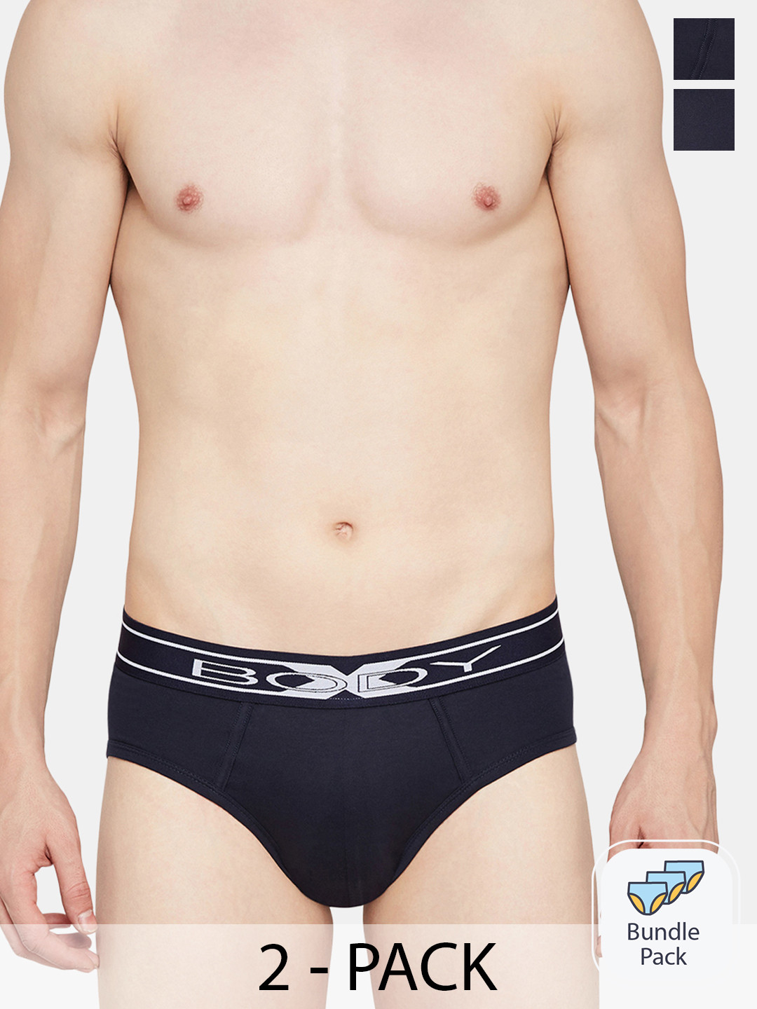 BODYX Men Pack Of 2 Cotton Basic Briefs BX10AB-Navy-2PCS-XL