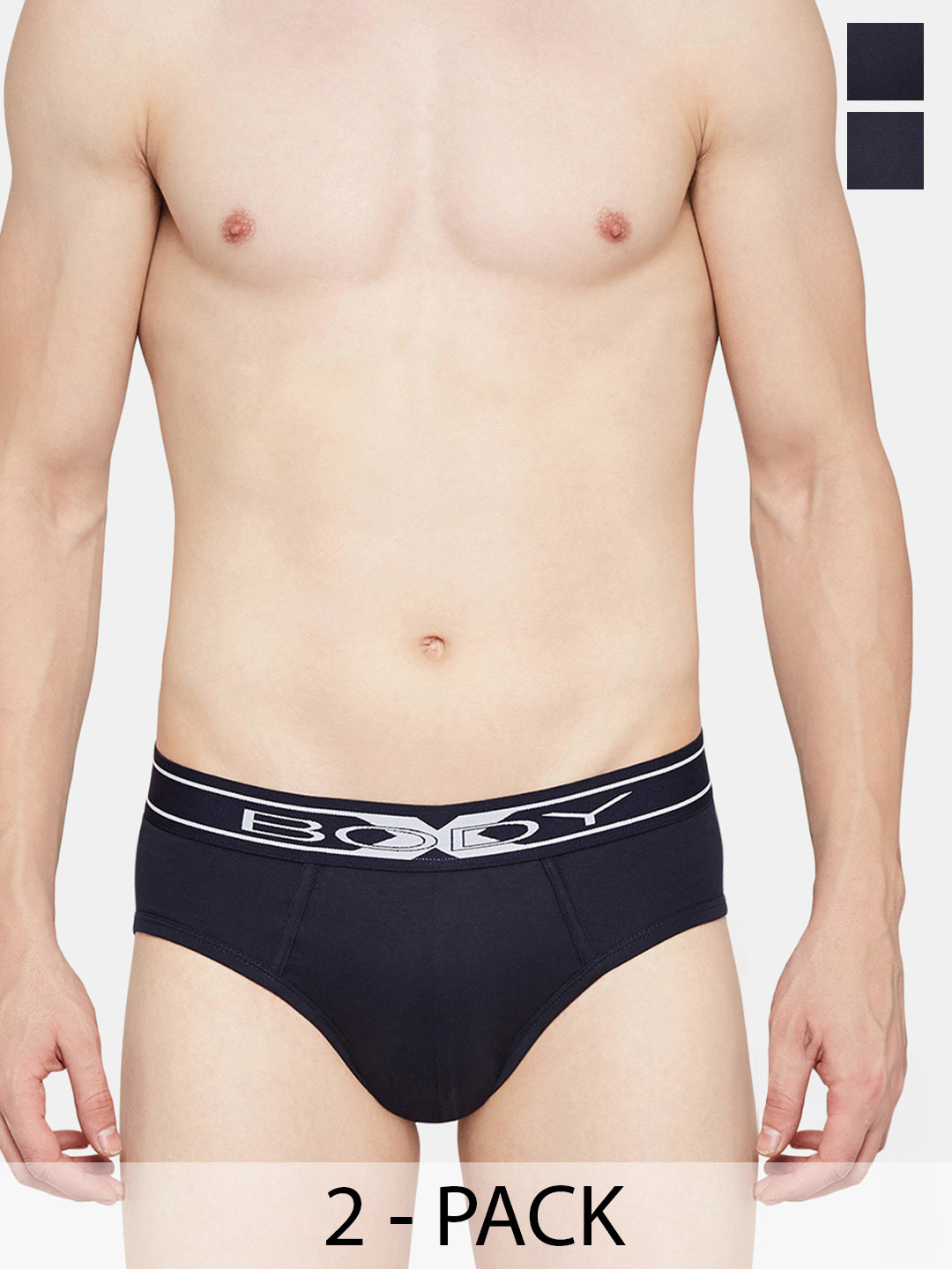 BODYX Pack Of 2 Ribbed Super Combed Cotton Briefs BX10AB-Navy-2PCS-S