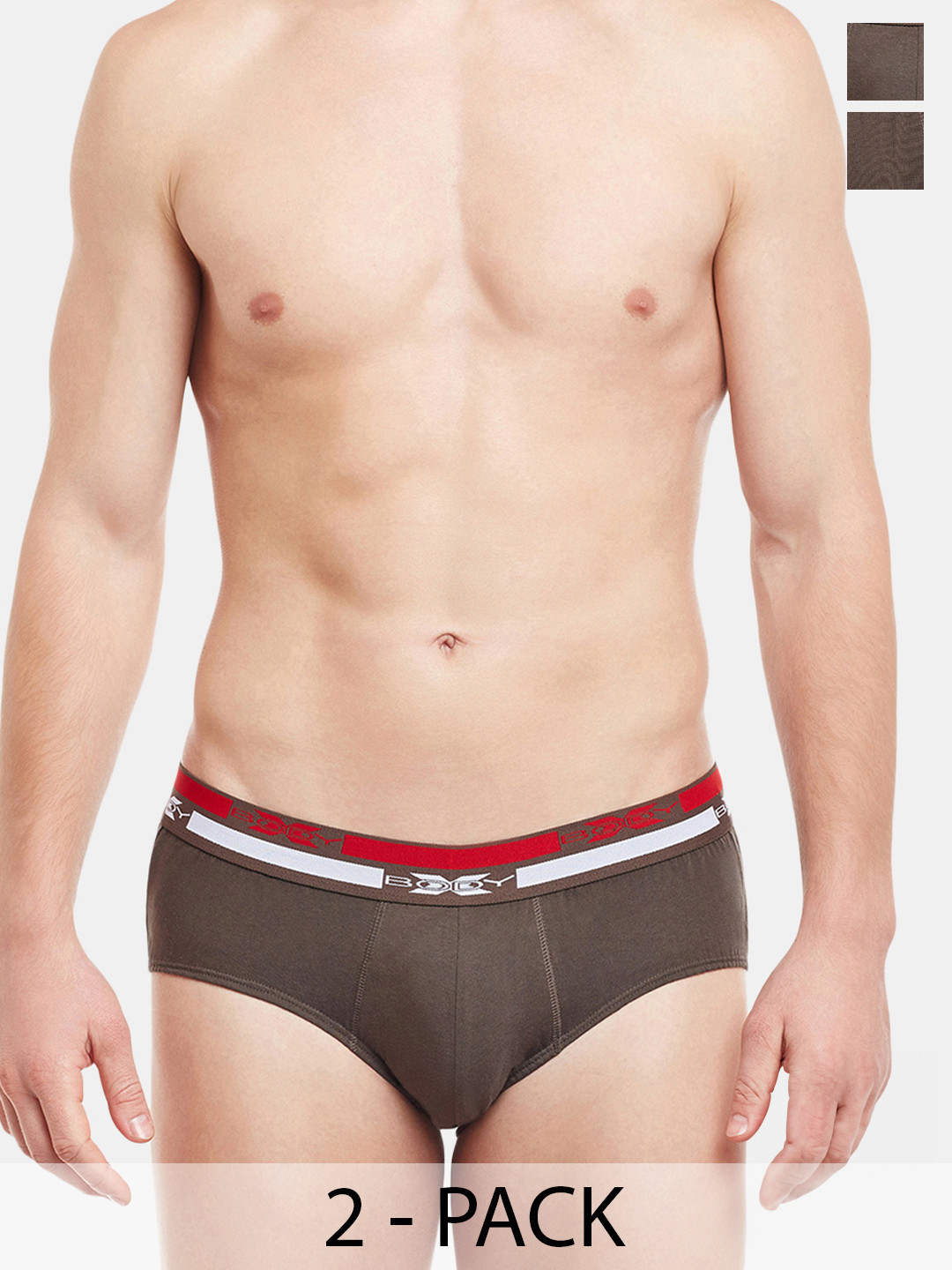 BODYX Men Pack Of 2 Low Rise Cotton Basic Briefs BX12B-Coffe-Brown-2PCS-XL