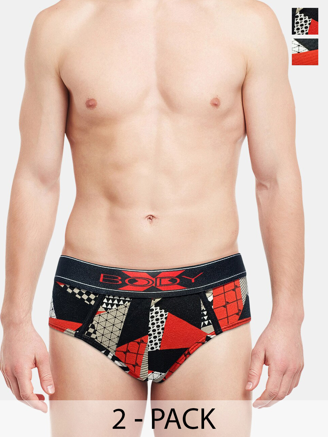 BODYX Pack Of 2 Geometric Printed Cotton Engineered To Prevent Ride Up Basic Briefs BX01B