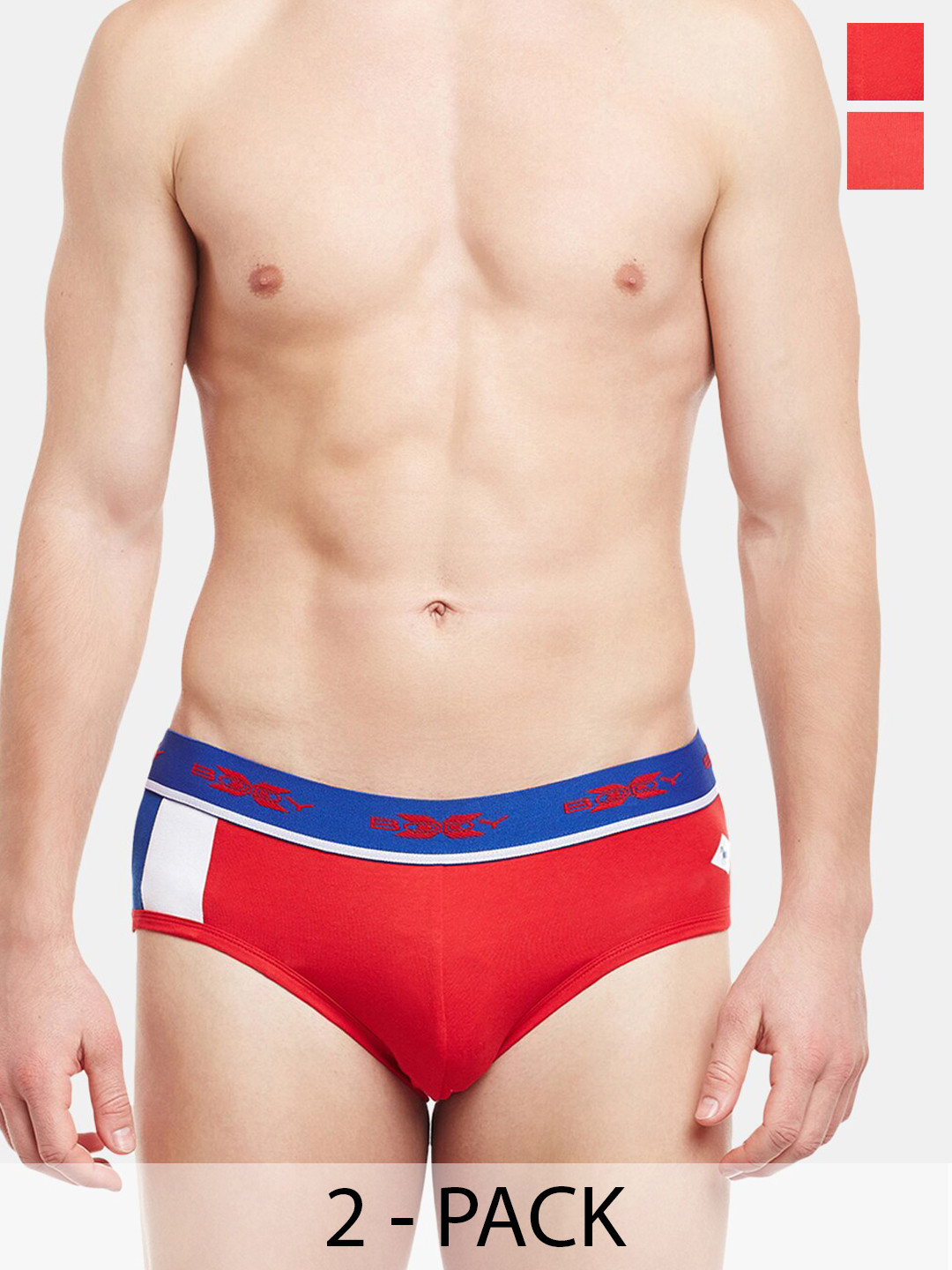 BODYX Pack Of 2 Cotton Ribbed Briefs BX02B-RED-2PCS-S