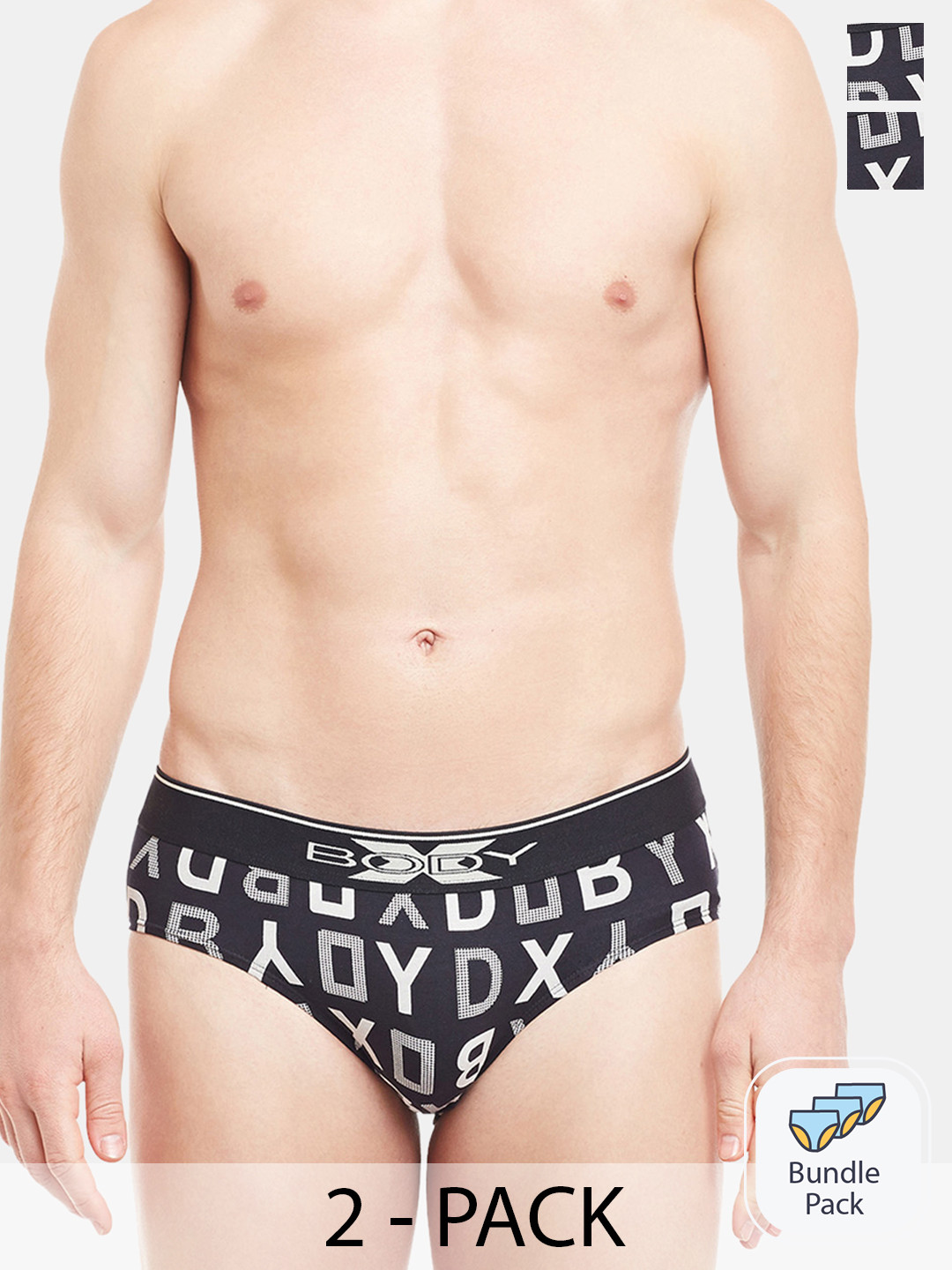 BODYX Pack Of 2 Typographic Printed Cotton Basic Briefs BX04B