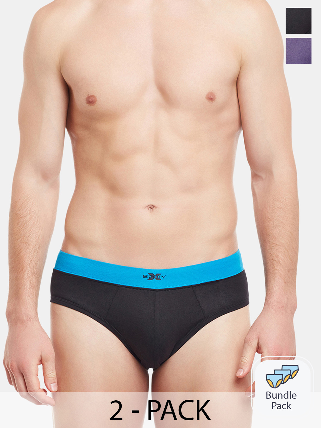 BODYX Men Pack Of 2 Cotton Basic Briefs BX07B-M.GRBK-2-S