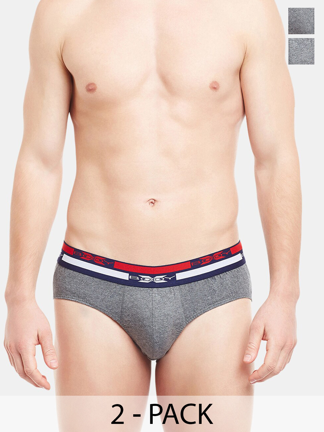 BODYX Men Pack Of 2 Low-Rise Cotton Briefs BX12B-Steel-Grey-2PCS-S