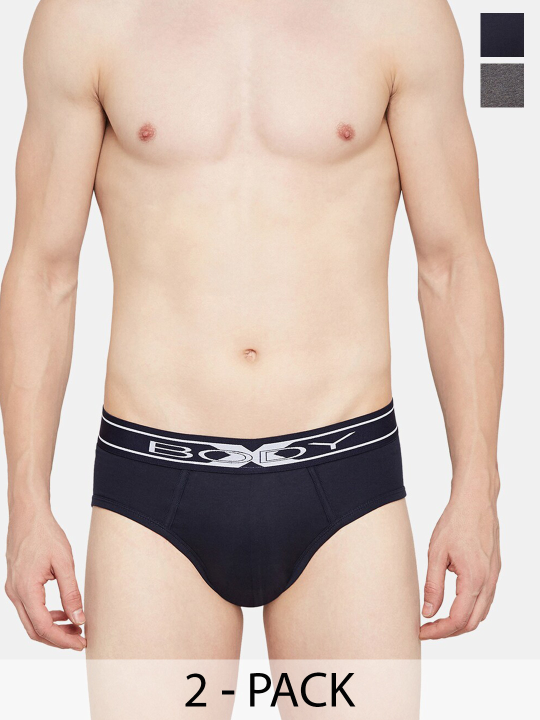 BODYX Men Pack Of 2 Cotton Basic Briefs BX10A-B-DGLNA-2-XL
