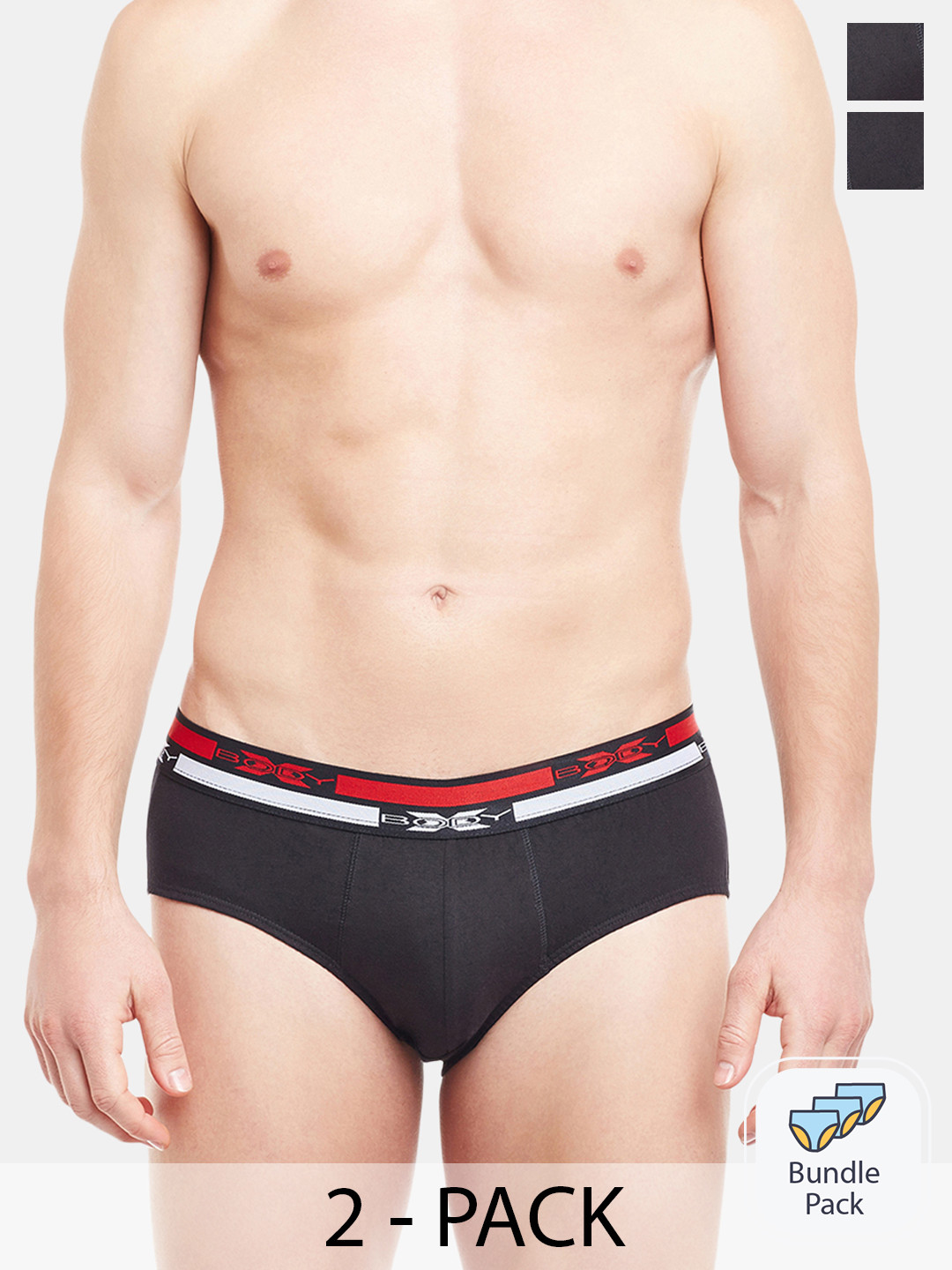 BODYX Pack Of 2 Low Rise Cotton Briefs BX12B-Black-2PCS-S