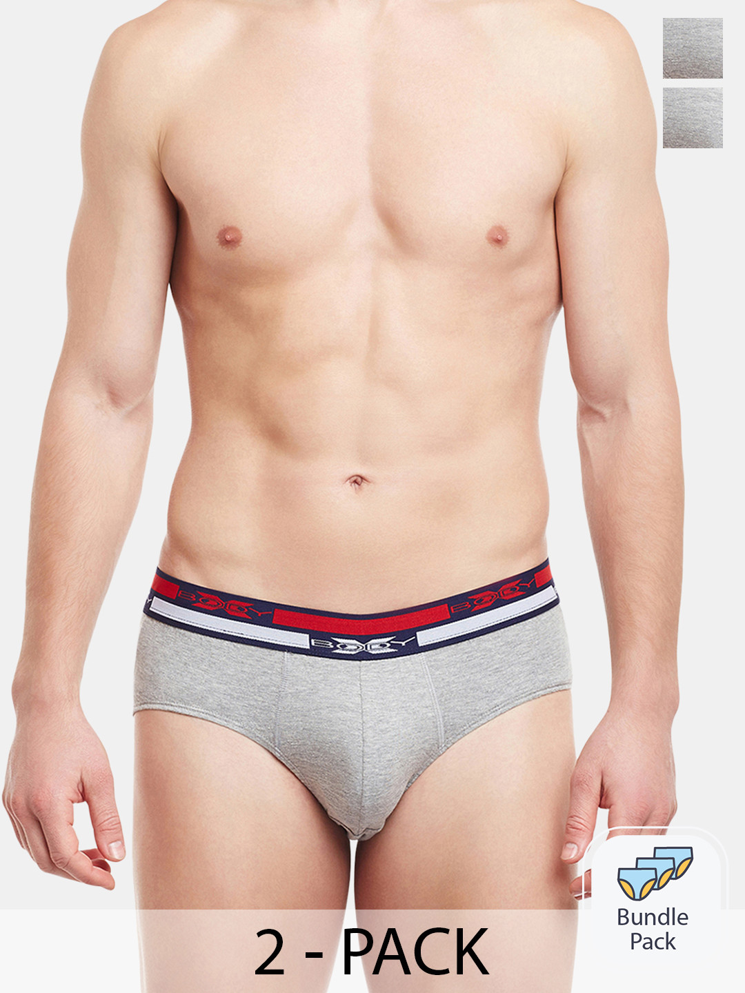 BODYX Men Pack Of 2 Cotton Basic Briefs BX12B-GRML-2PCS-XL