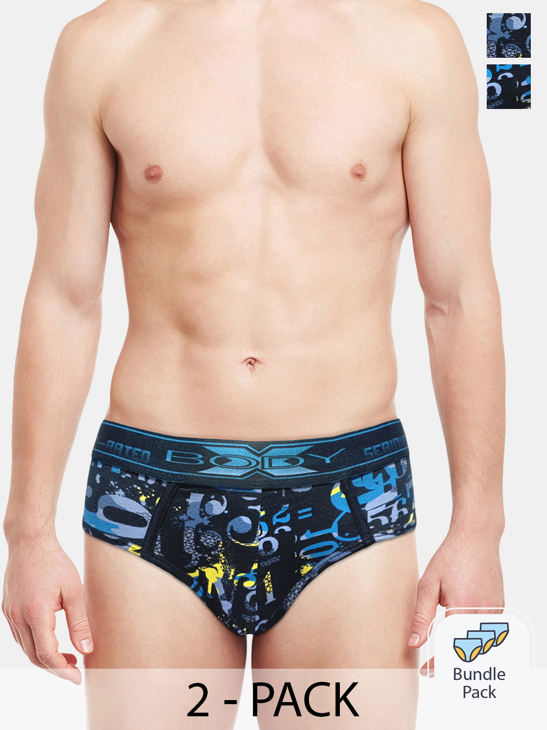 BODYX Pack Of 2 Printed Low-Rise Super Combed Cotton Briefs BX01B-Print11-2PCS-S