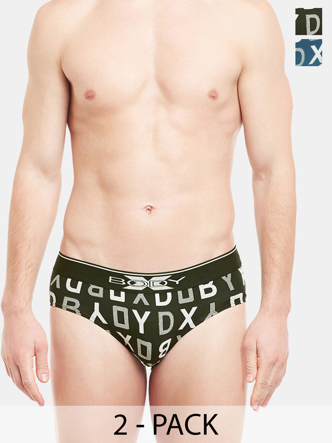 BODYX Men Pack of 2 Printed Pure Cotton Ribbed Briefs BX04B-S.BLCOF-2-S