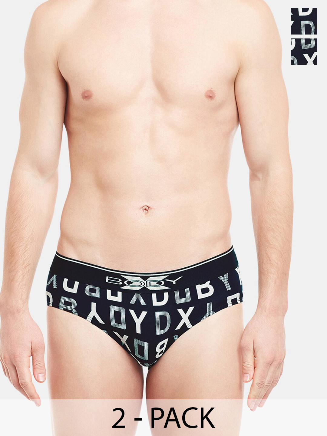 BODYX Pack Of 2 Typographic Printed Cotton Briefs BX04B-Navy-PRT-2PCS-XL