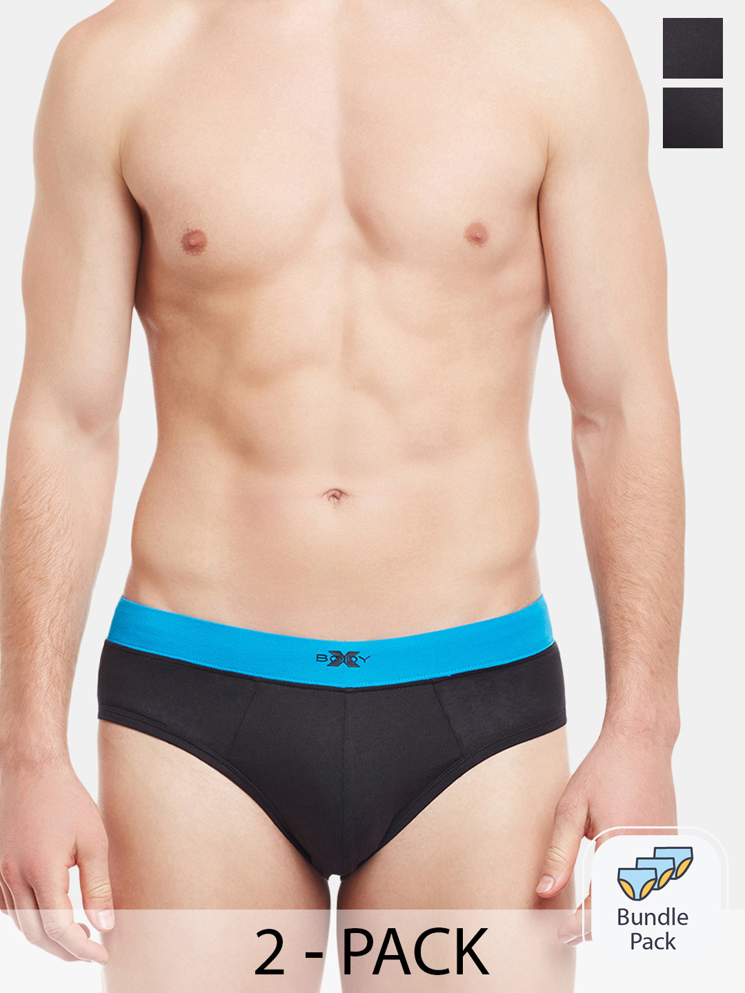BODYX Men Pack Of 2 Pure Cotton Briefs BX07B-Black-2PCS-XL