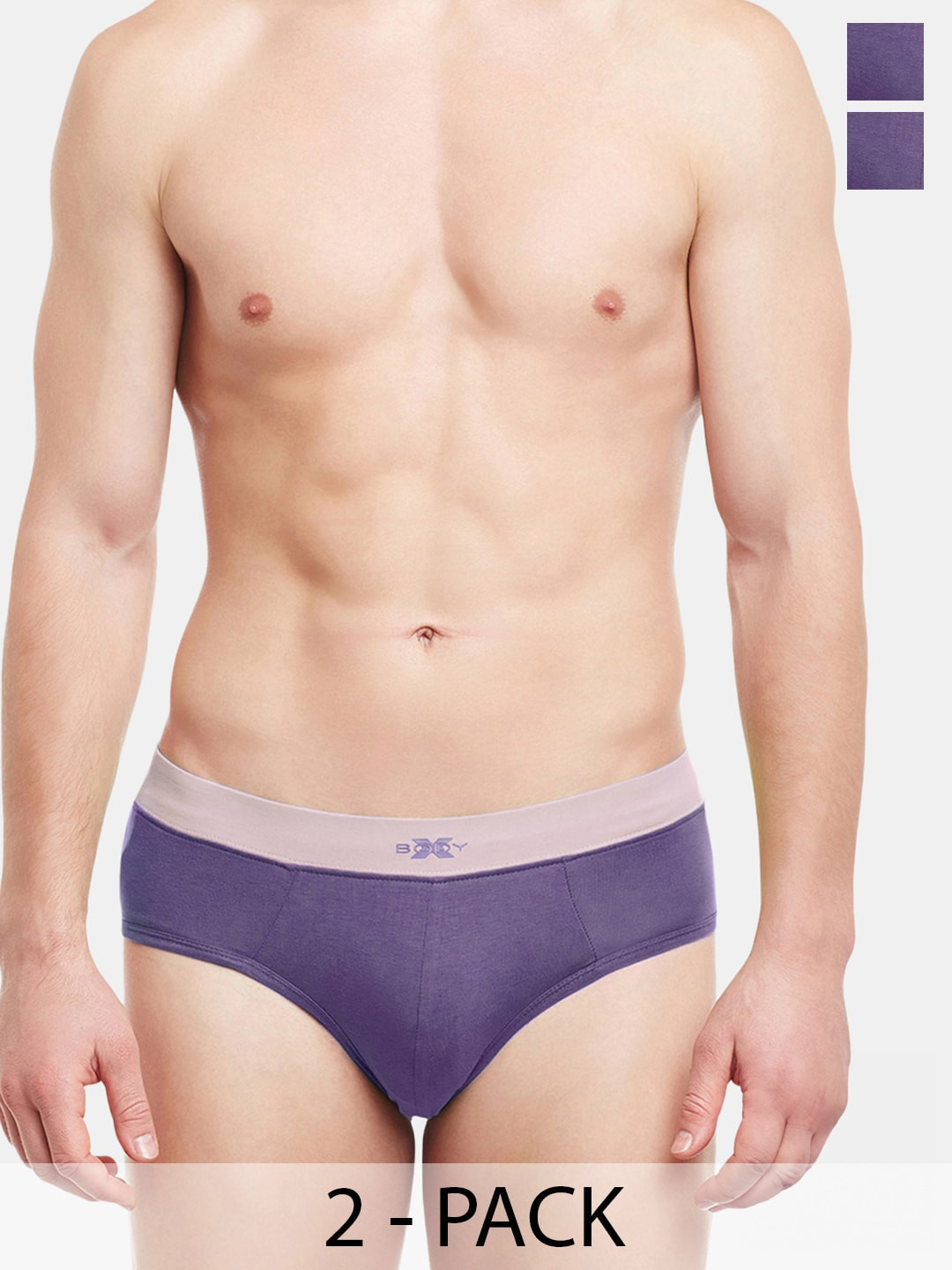 BODYX Men Pack Of 2 Pure Cotton Basic Briefs BX07B-Mulled-Grape-2PCS-S