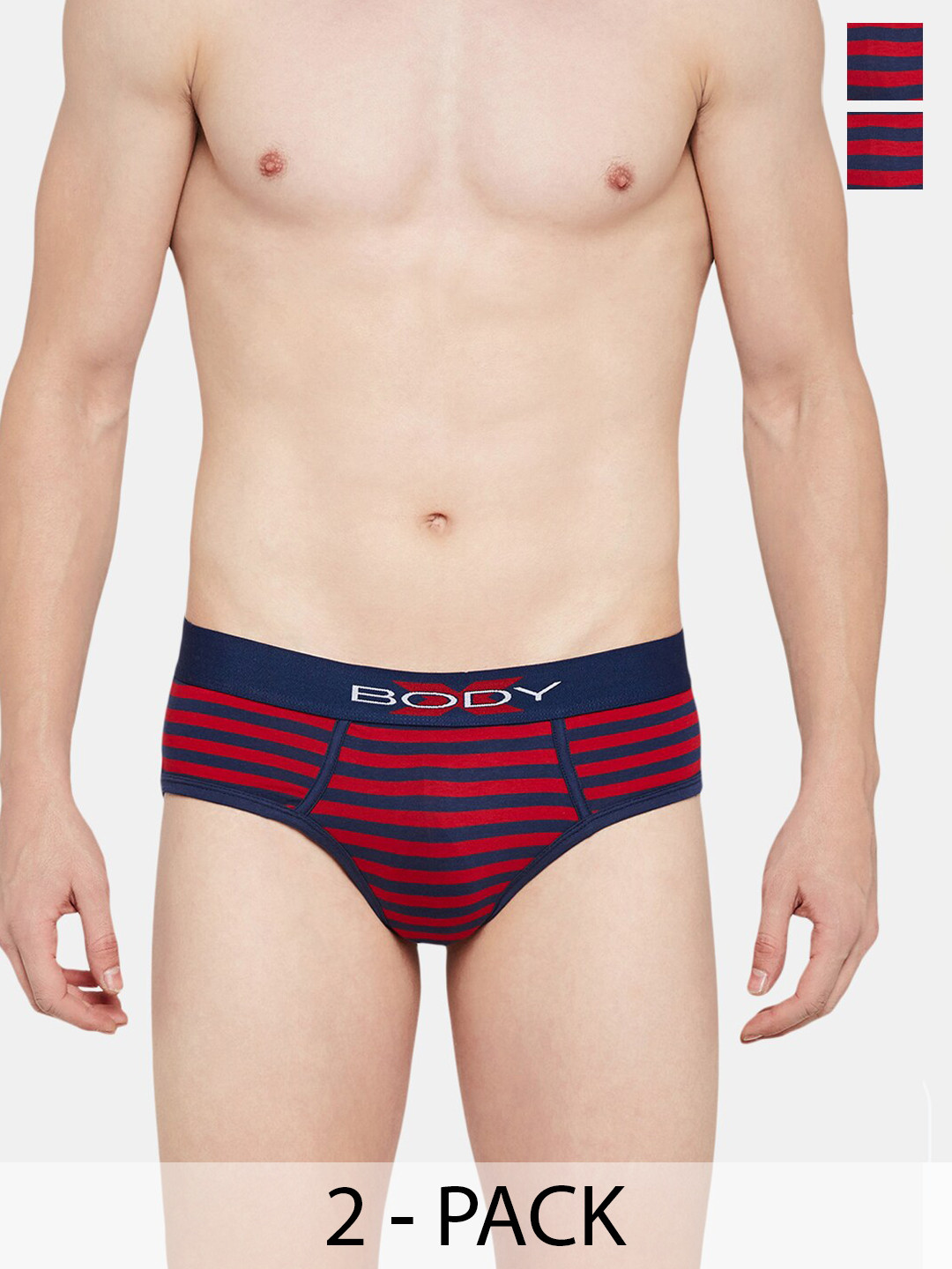BODYX Pack Of 2 Cotton Ribbed Briefs BX03B-NVY-2-XL