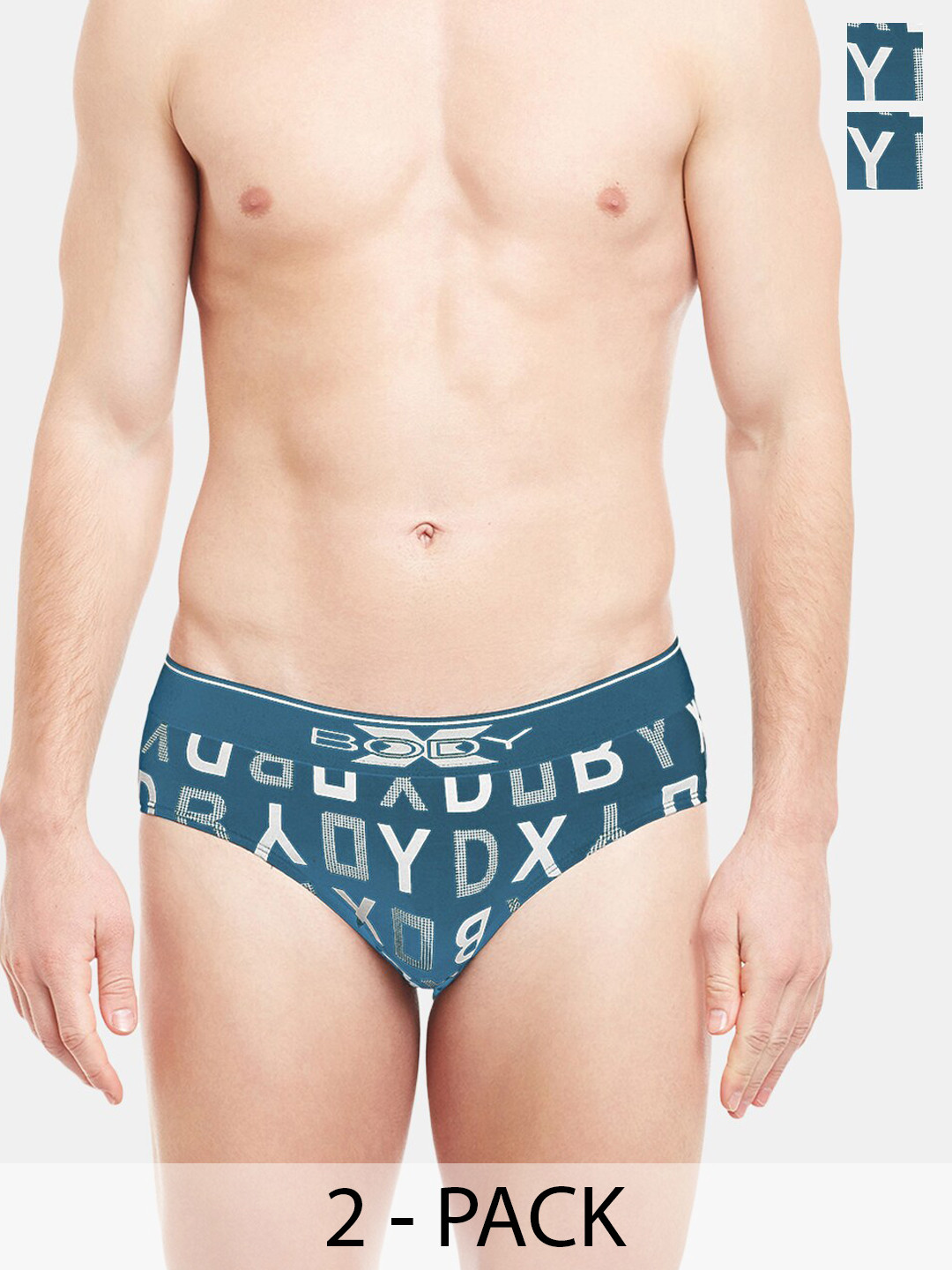 BODYX Men Pack Of 2 Typographic Print Cotton Ribbed Briefs BX04B-S.BLU-PRT-2PCS-XL