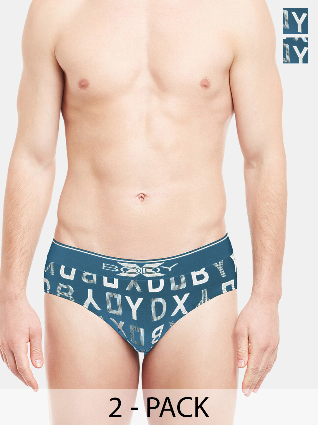 BODYX Men Pack Of 2 Printed Cotton Basic Briefs BX04B-S.BLU-PRT-2PCS-S